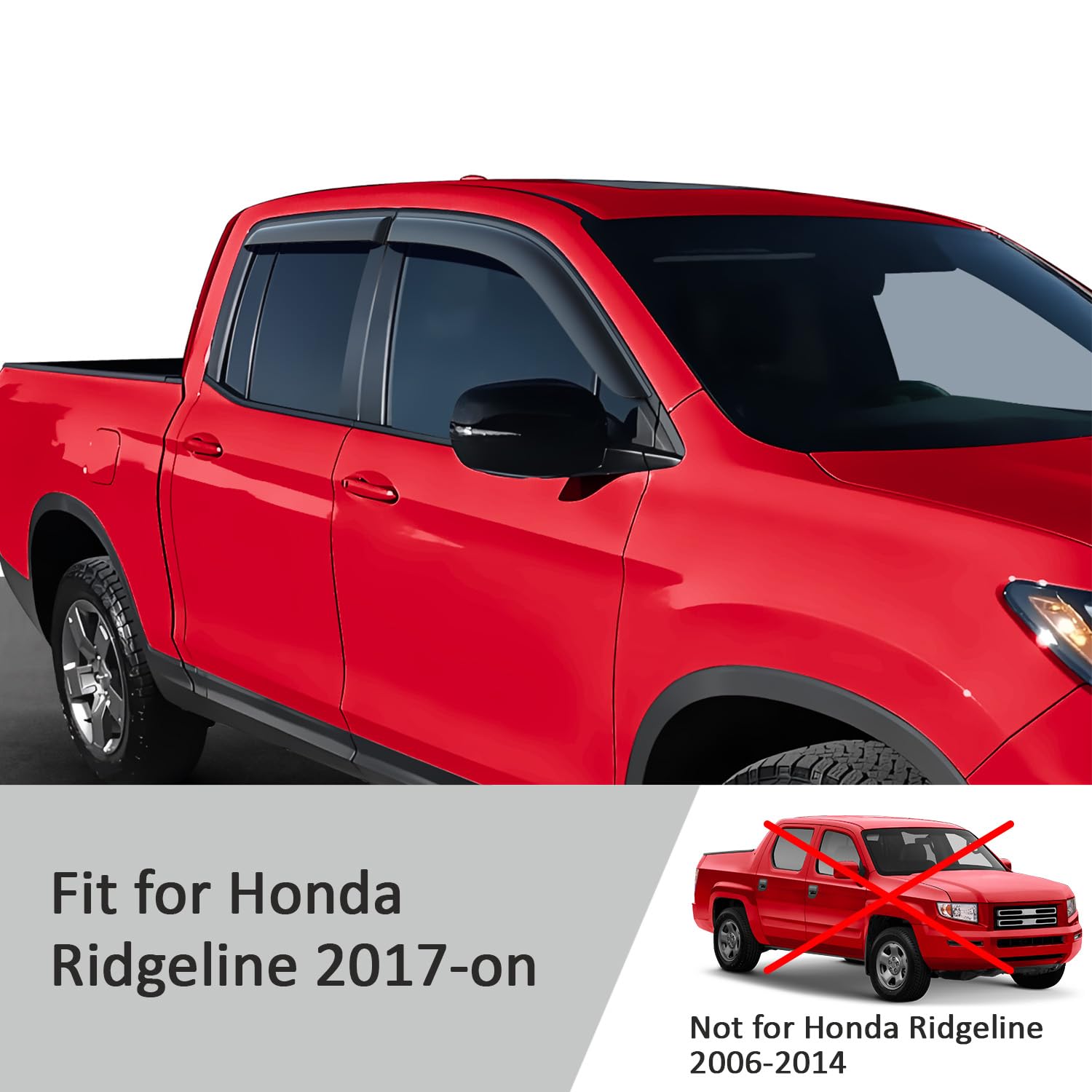 Voron Glass Tape-On Extra Durable Rain Guards For Honda Ridgeline 2017-2025, Window Deflectors, Vent Window Visors, 4 Pieces - 1