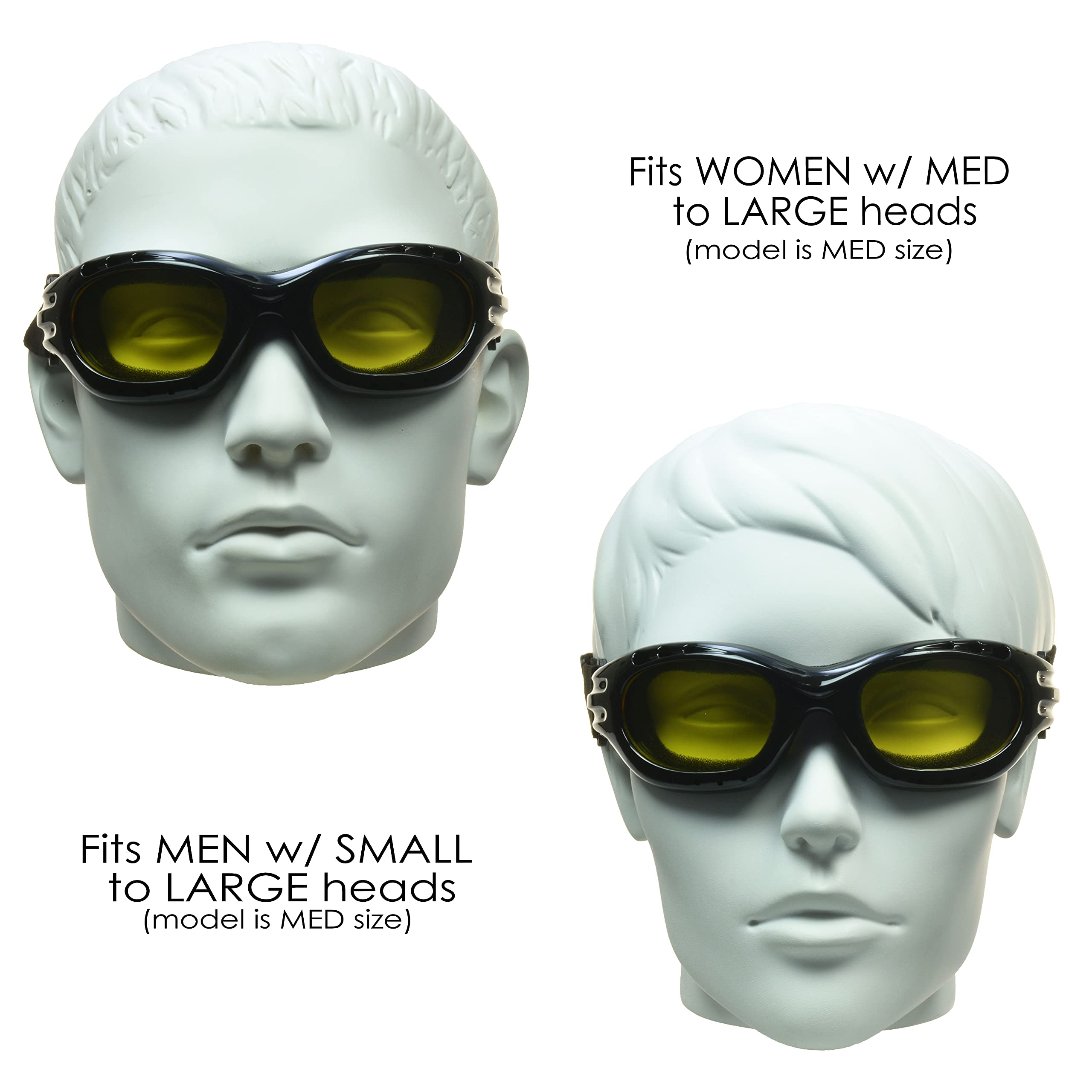 Bikershades Motorcycle Goggles Sunglasses Clear & Night Yellow Foam Cushion Adjustable Strap Ski Sky Diving