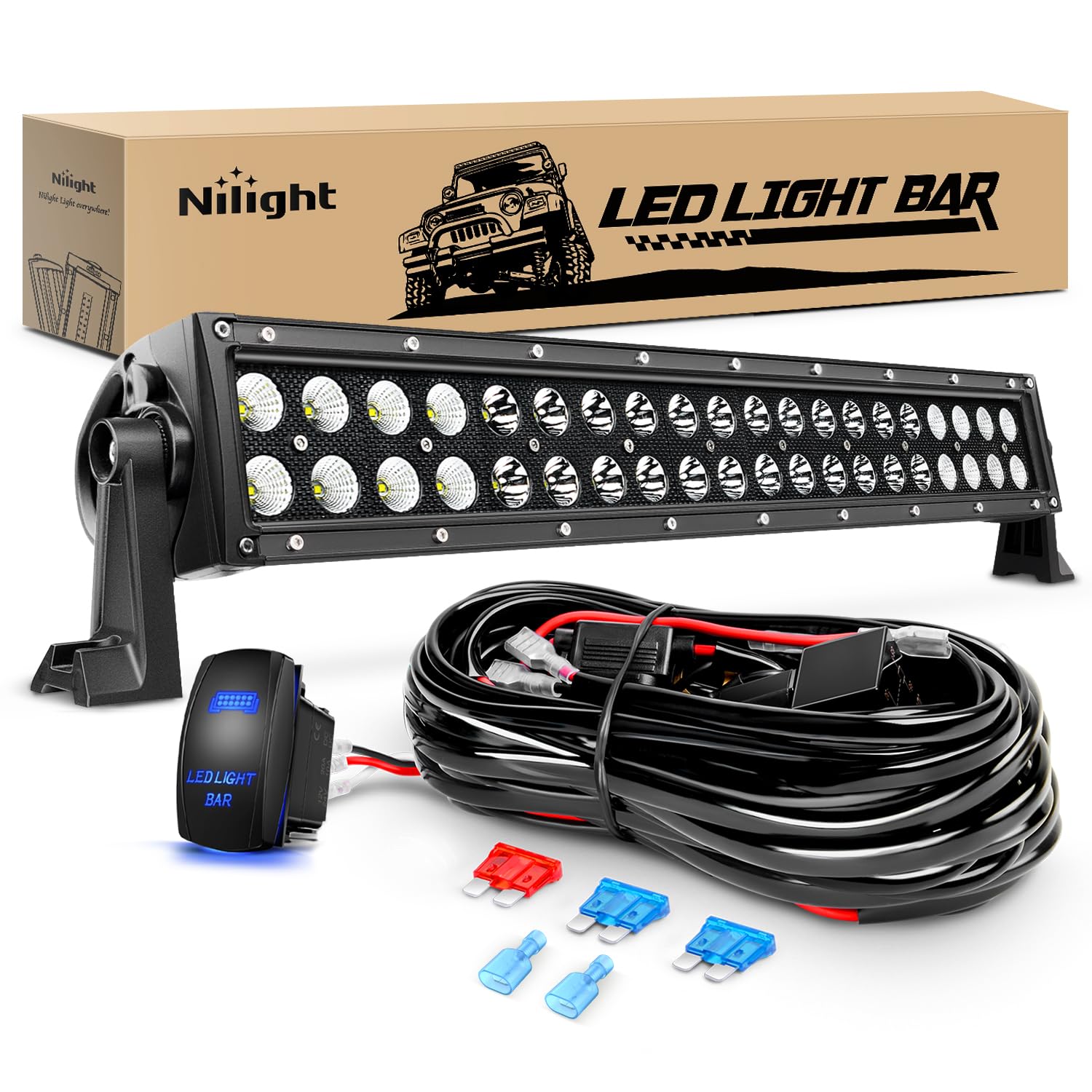 Nilight Led Light Bar 22 Inch 120W Flood Spot Combo Driving Lights 12V 5Pin Rocker Switch 16Awg Wiring Harness Kit For Trucks Su
