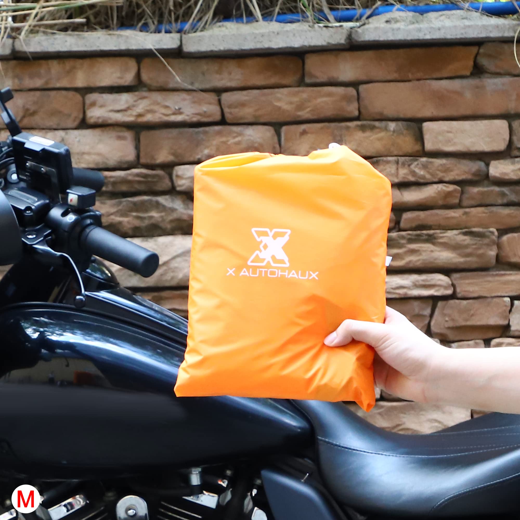 X Autohaux Motorcycle Cover Lightweight Half Cover Outdoor Waterproof Rain Dust Protector Orange M Size For Most Full Dress Tour