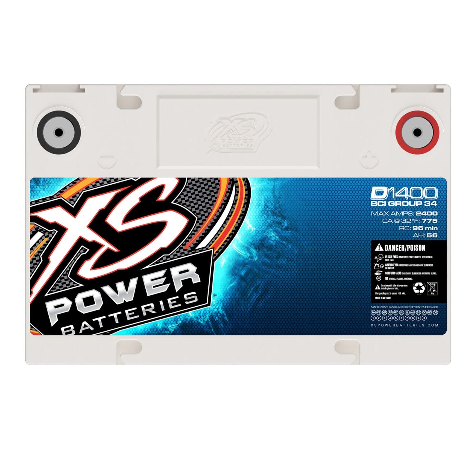 Xs Power D1400 14V 2,400 Amp Agm Battery With Terminal