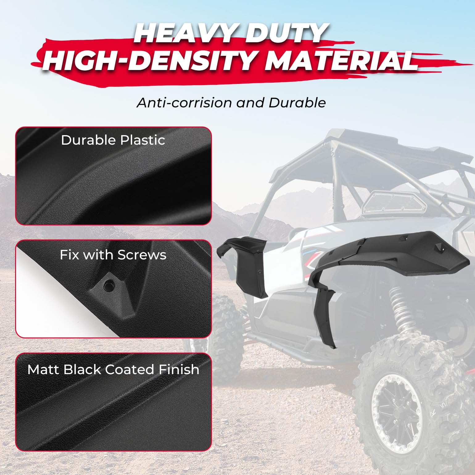 KEMIMOTO UTV Wide Fender Flare Compatible with Kawasaki Teryx KRX 1000 2025-2020 HDPE Heavy-Duty Extended Front Rear Fender Flar