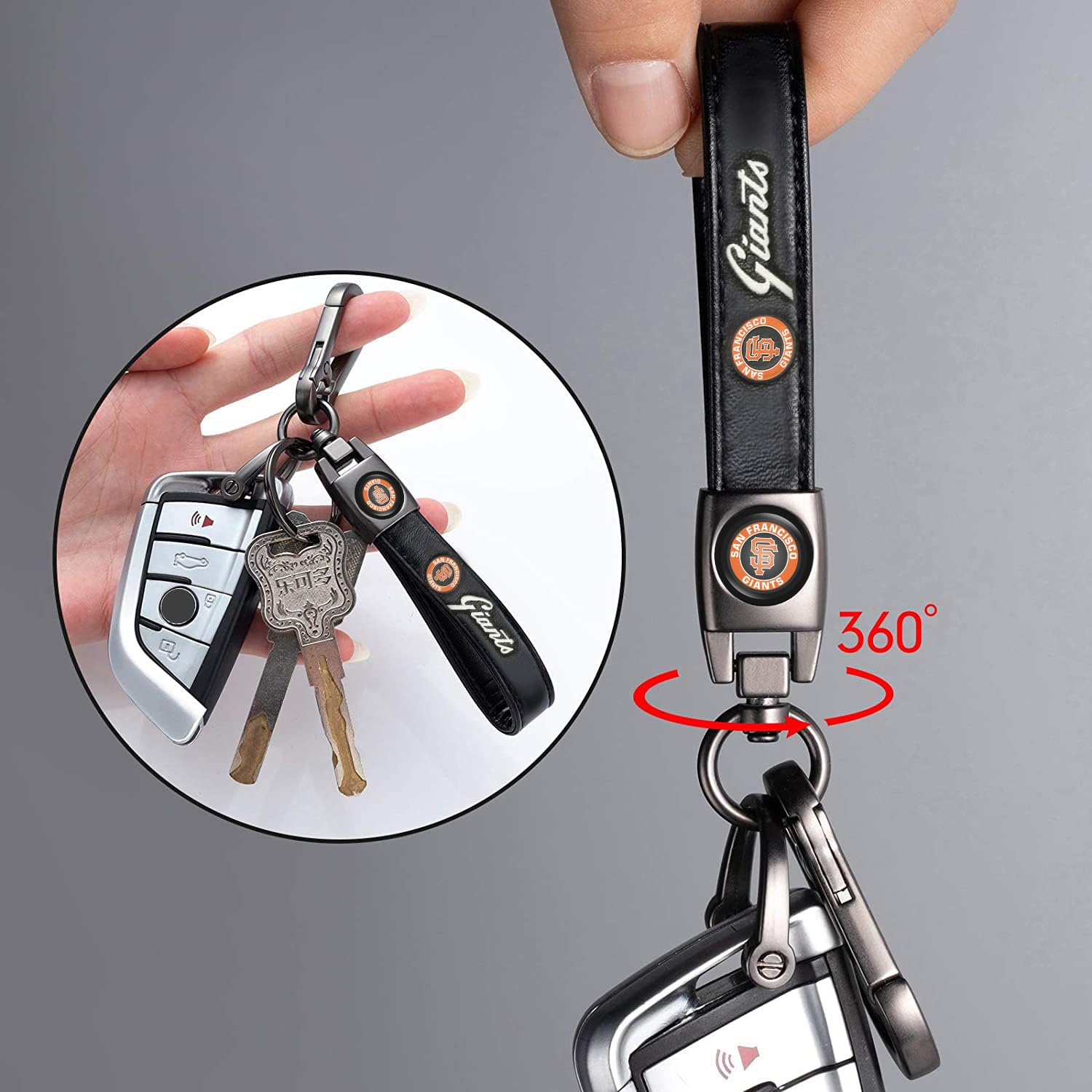 Kaleduo Baseball Fans Car Keychain Keyring, Leather Car Key Chain Compatible With San Francisco Giants Baseball Fans,Delicate Gi