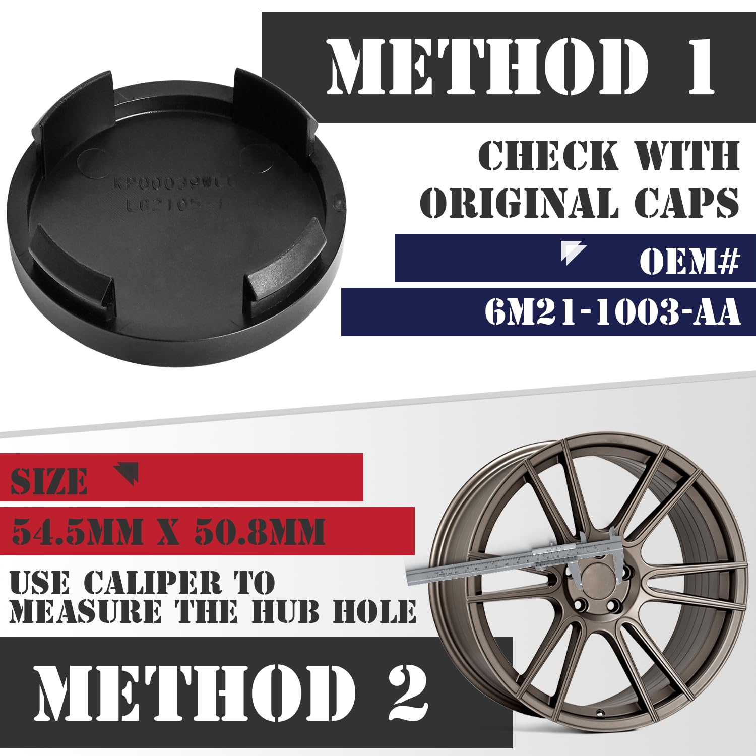 KitsPro Wheel Center Caps - 55MM for Ford Edge/Escape/Focus/Fusion, Gloss Black, Plastic, Pack of 4, Model KP00039WCC-1