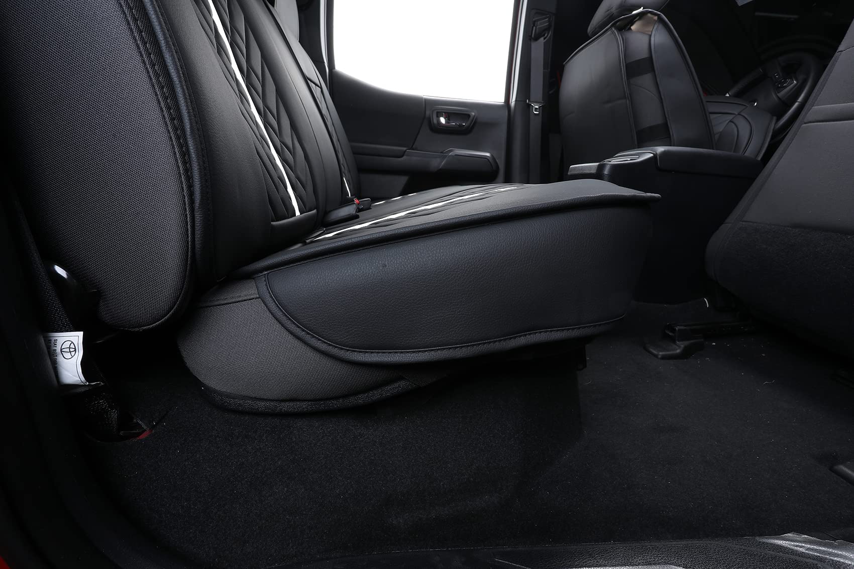 Tomatoman Tacoma Truck Rear Seat Covers Faux Leather Black-White 2005-2023 TRD Sport Offroad Limited SR5 V6 Access Double Cab