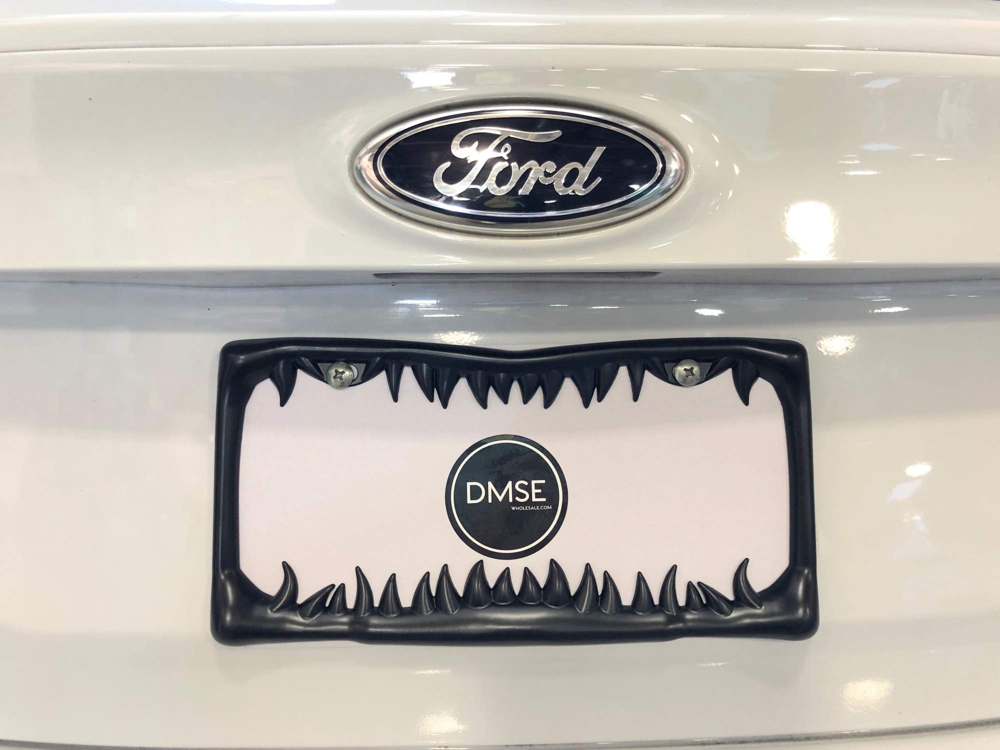 DMSE Universal Metal Shark Tooth License Plate Frame, 12.25" x 6.25", Black Sharks Tooth Design for Any Vehicle