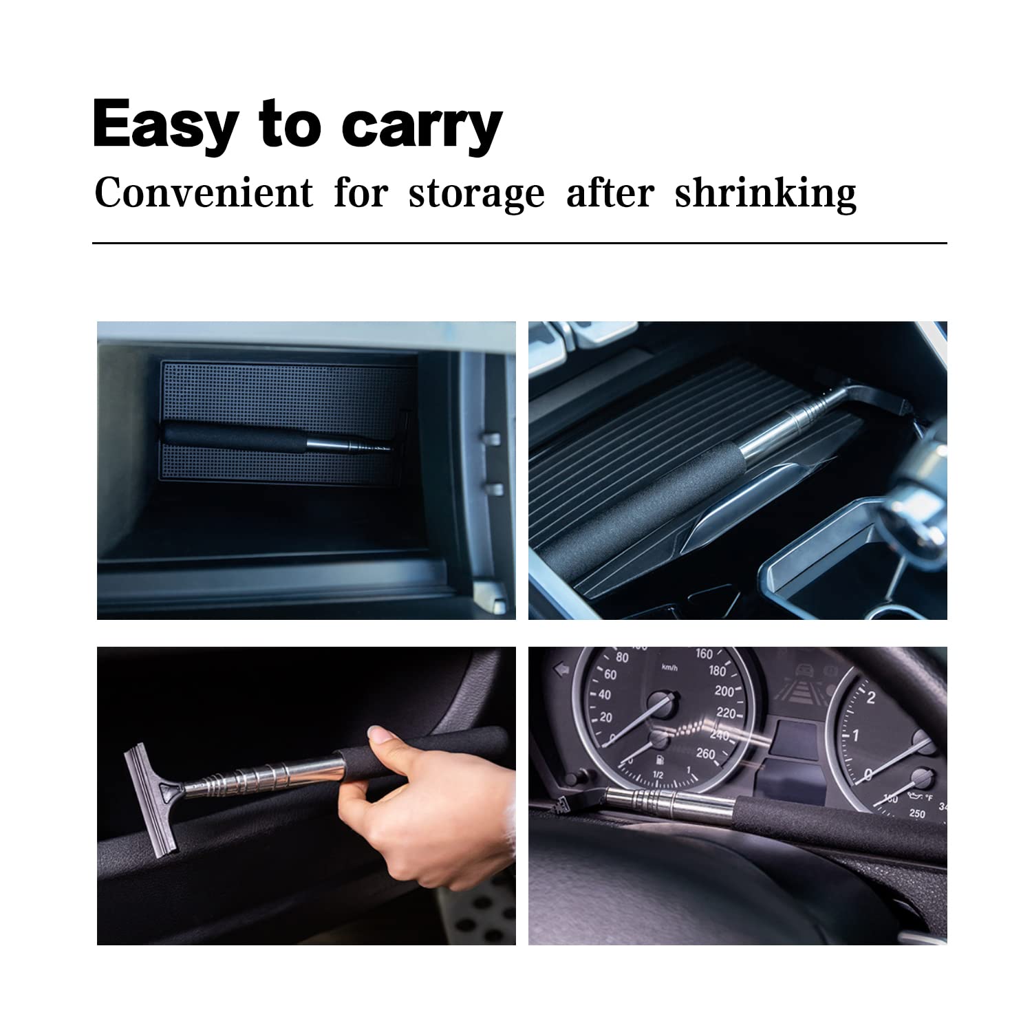 Jeseny 1 Pc Car Rearview Mirror Wiper Telescopic Auto Mirror Squeegee 98Cm Long Handle Cleaning Tool Glass Mist Cleaner Black