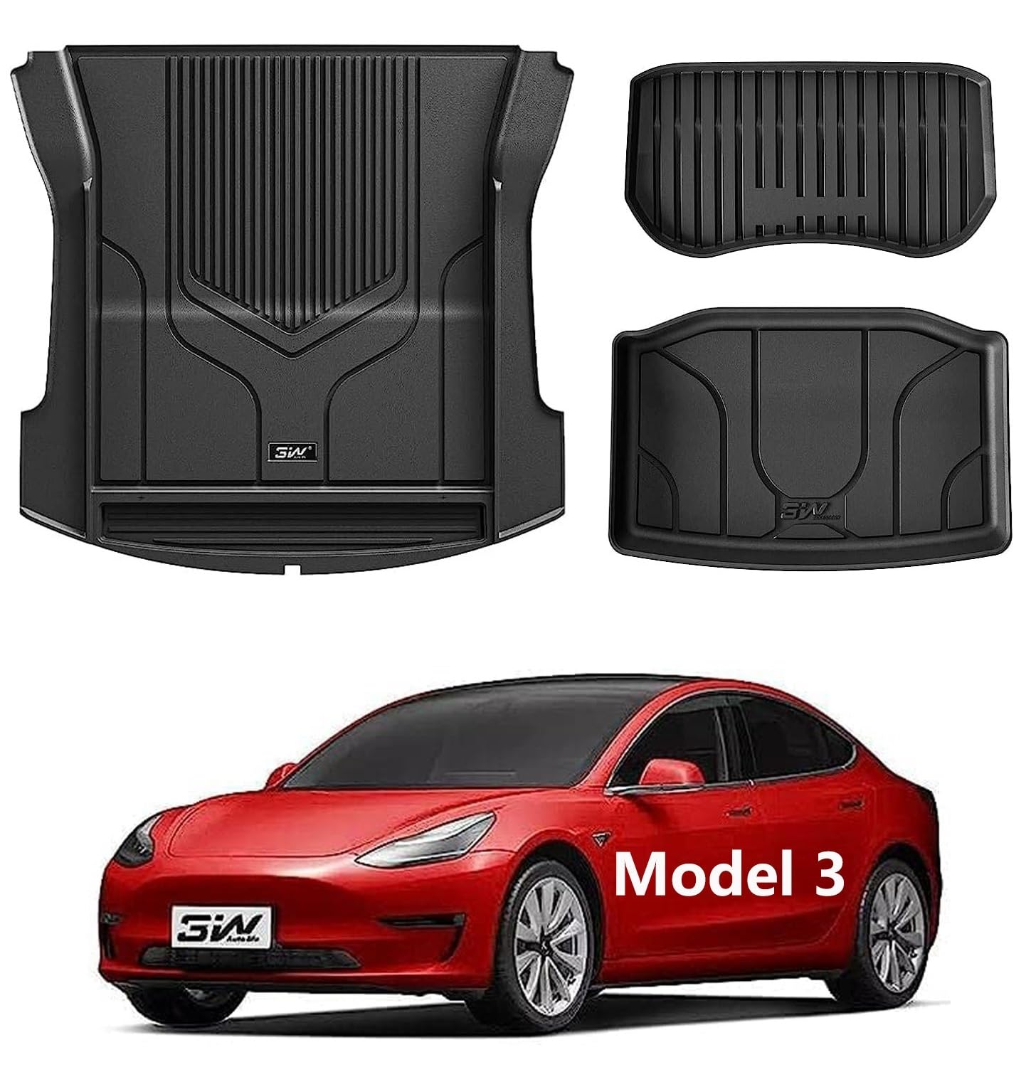 3W Cargo Liner for Tesla Model 3 - Custom Fit Front & Rear Trunk Liners, All Weather, Black