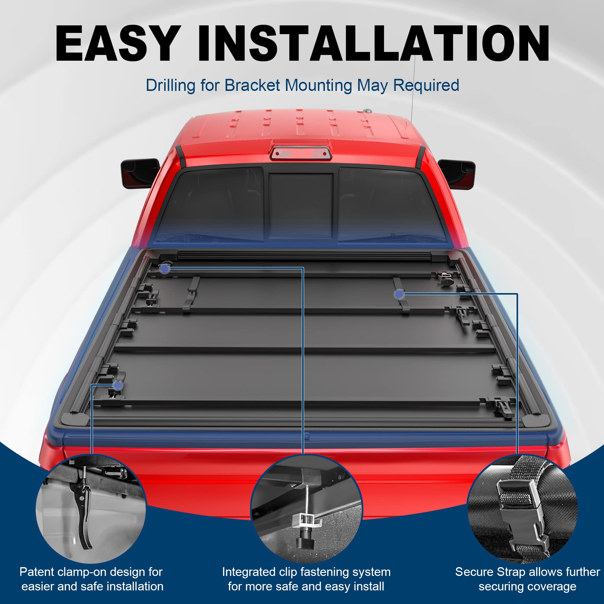 MOSTPLUS Quad 4-Fold Tonneau Cover for 2009-2014 Ford F-150, 5.5 FT, Vinyl, Model M32103