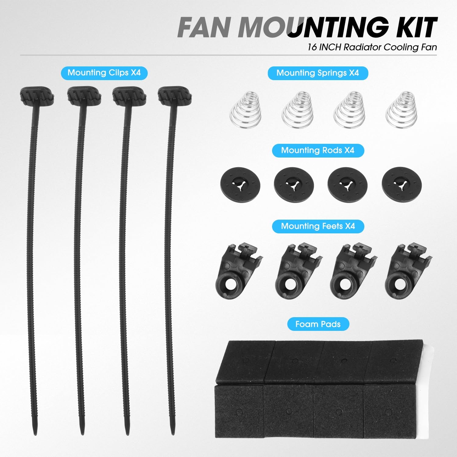 Dna Motoring 16 Inch High Performace Electric Cooling Slim Radiator Fan With Mount Kit, Black, Raf-16+Fmk