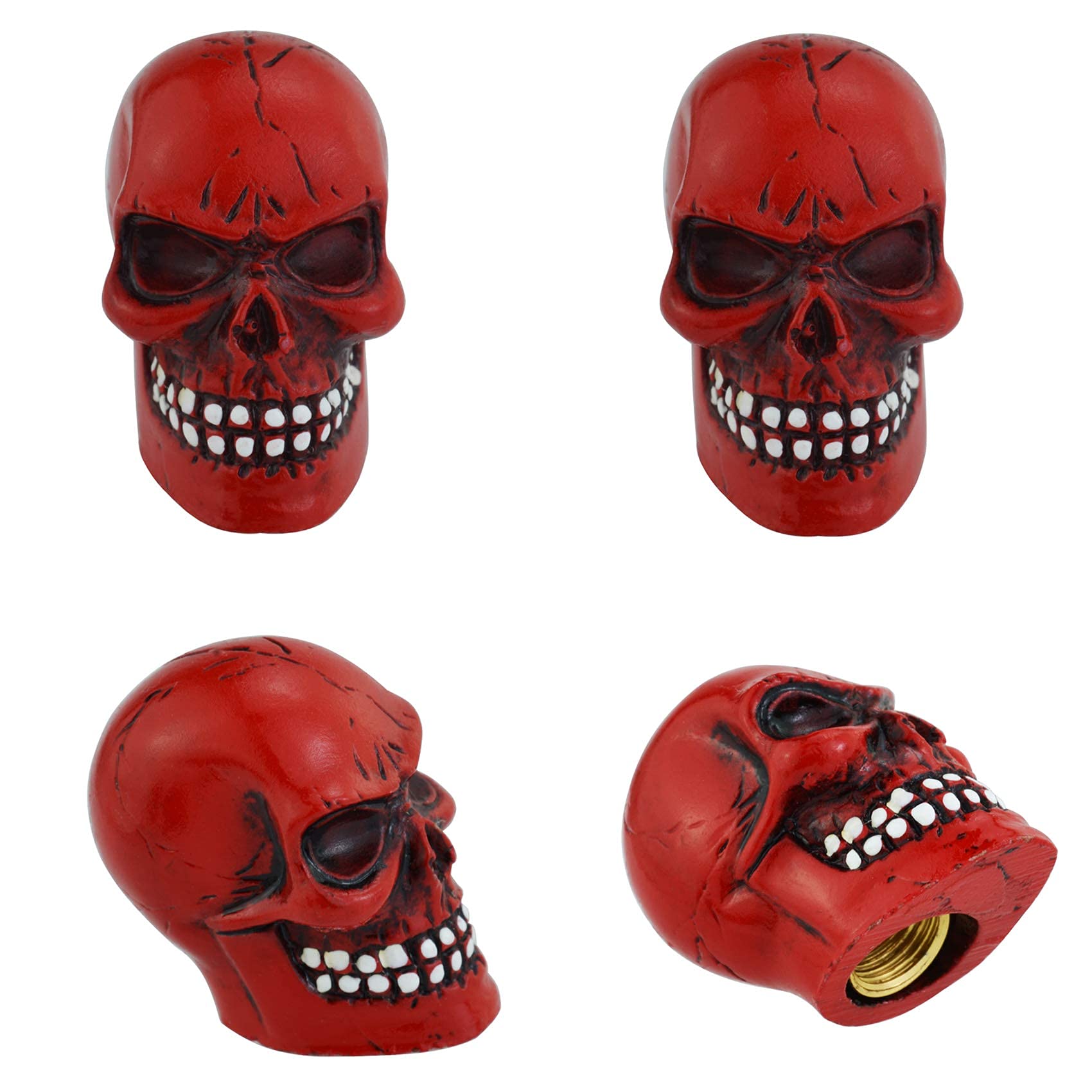 Abfer Skull Tire Wheel Air Cap Valve Stem Covers Car Decorative Accessories Fit Most Vehicle Truck Motorcycles Bikes, Red