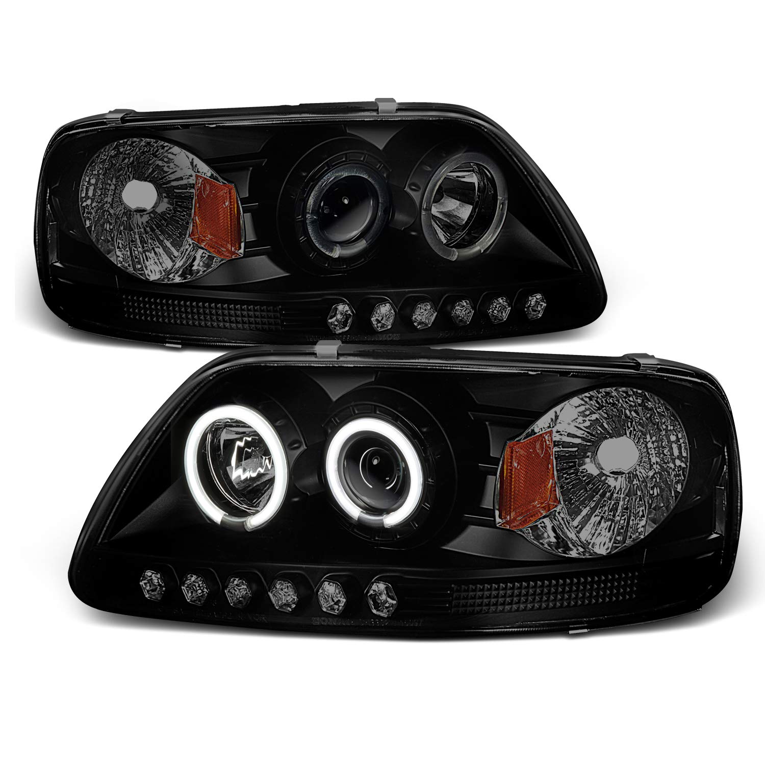 AKKON - For Ford F150 Expedition Pickup Black Smoke LED Ring 1 Piece Projector Replacement Headlights Pair