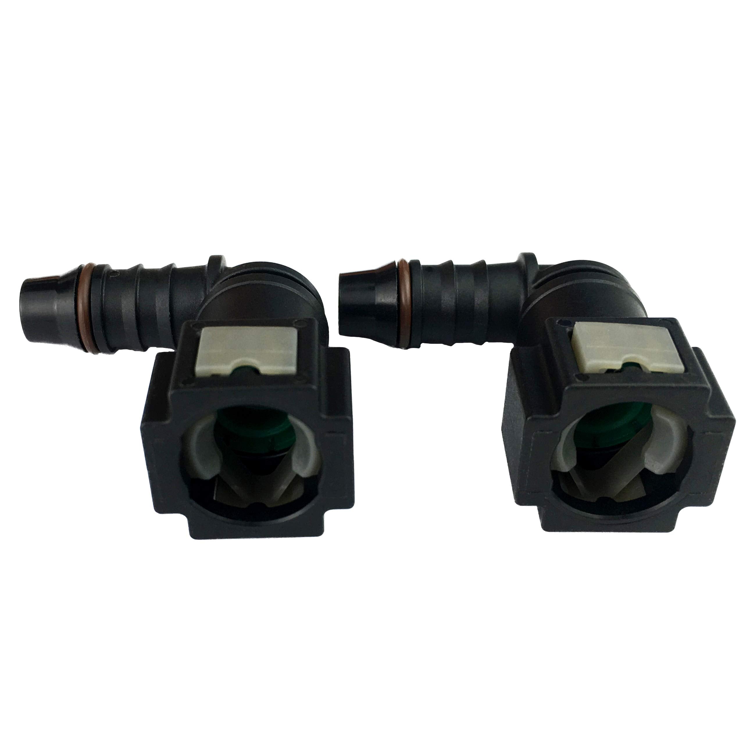 Fuel Line Quick Connector 1/4 Bundy Female To Barb 90 Degree Quick Dis-Connect Adapter For 1/4 Steel To 1/4 Inch Id Nylon Tubing, Pack Of 2