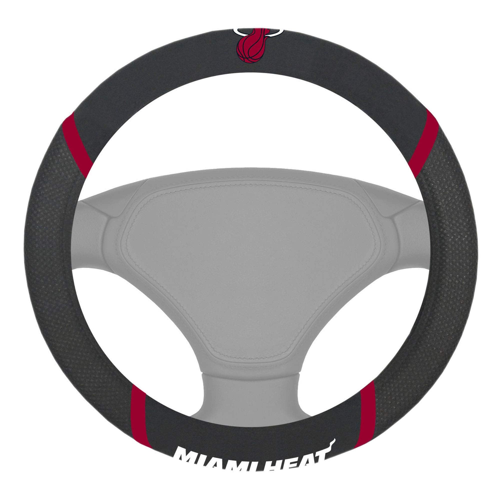 FANMATS 14861 Miami Heat Embroidered Steering Wheel Cover Black 15 x 15
