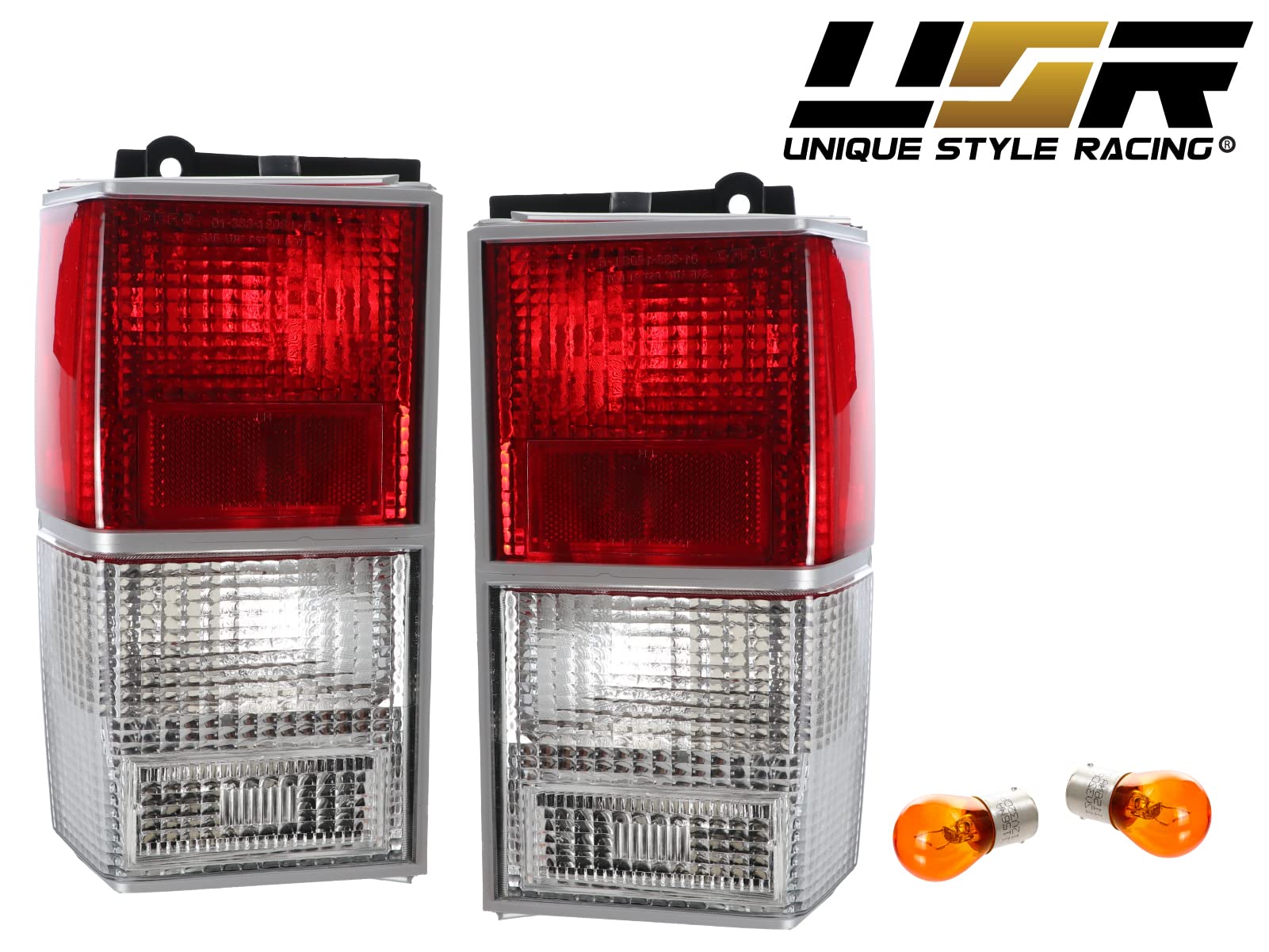 USR UNIQUE STYLE RACING 84-96 XJ Tail Lights - Euro Red/Clear Lens Rear Lamps Set for 1984-1996 Cherokee XJ (Left + Right)