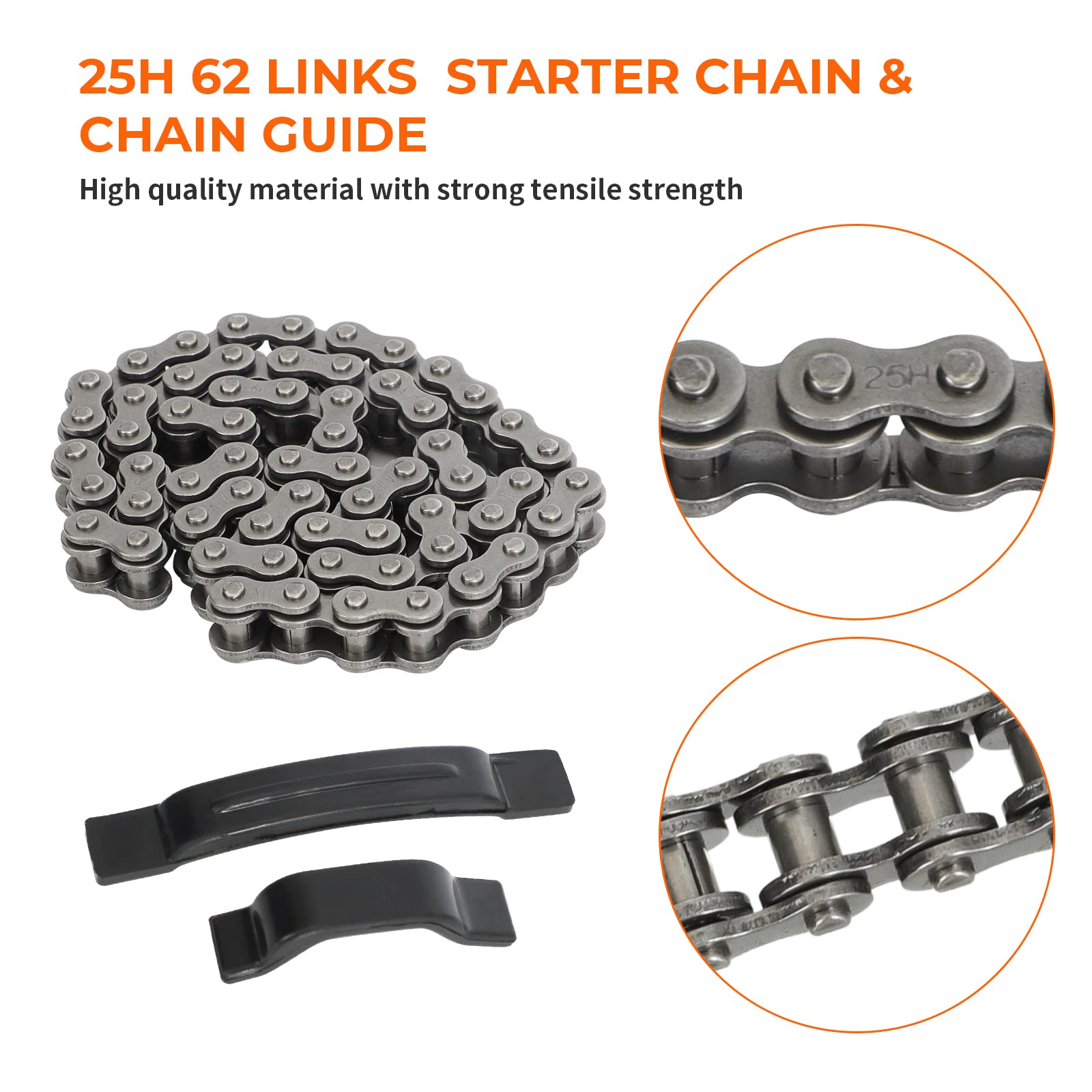 MOTOQUEEN 25H Starter Chain for 50cc-125cc ATV/Dirt Bike Go Kart, Alloy Steel, 62 Links