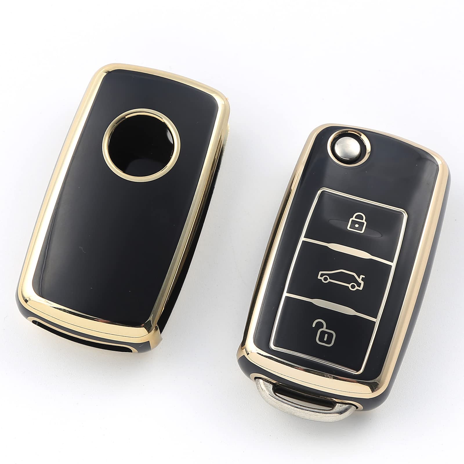 LCXJMWKL for VW Volkswagen Key Fob Cover, Compatible with VW Jetta Beetle Tiguan Passat Golf MK6 Polo 3 Buttons Key Fob Premium