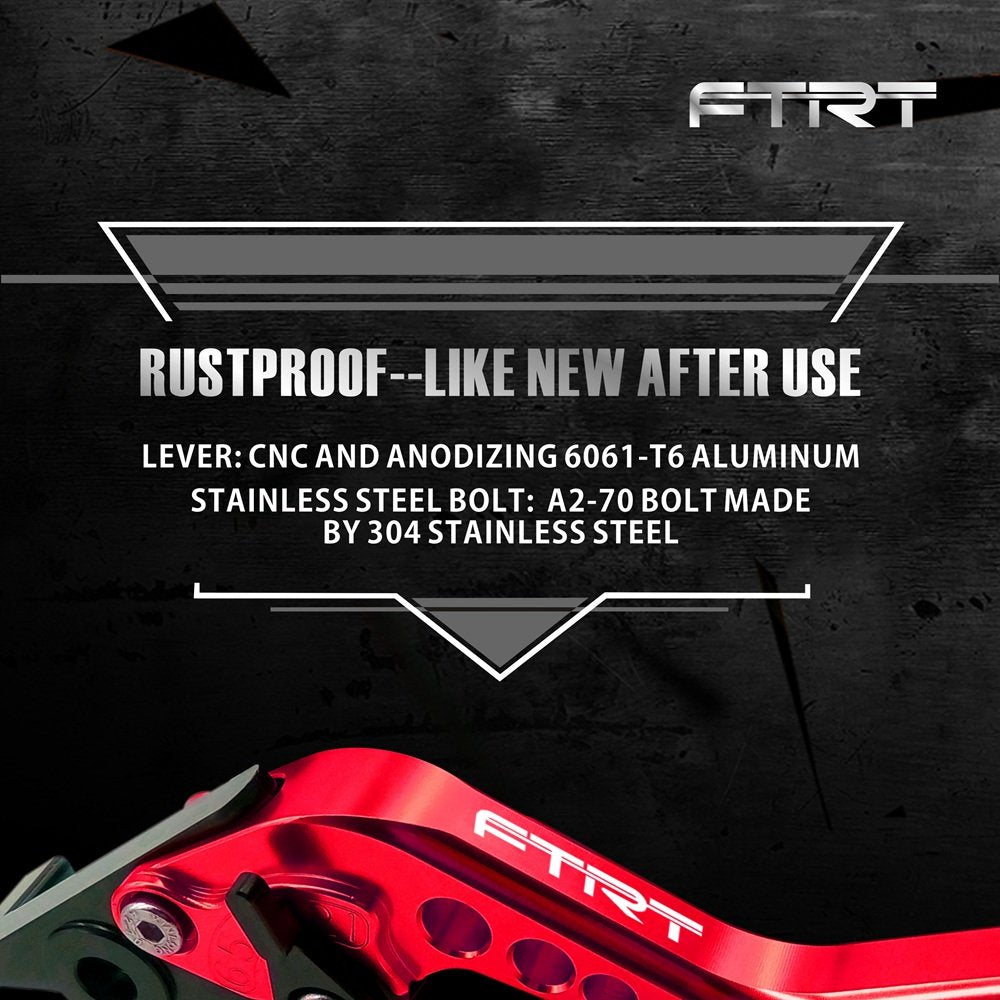 FTRT Short Levers Brake Clutch - Aluminum, Red, Compatible with Ninja 650R, ZR650, Z900, KLE650, KLZ1000, Model TRM-K