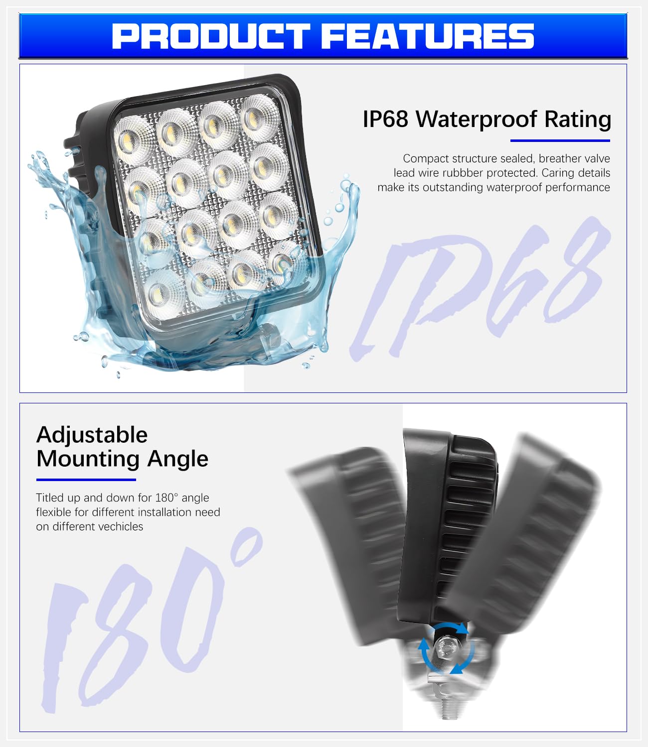 EXZEIT 128W LED Work Lights - 12800 Lumens Flood Light for Trucks & Equipment, 4.3 Inch, Aluminum, White Light, Model 4030