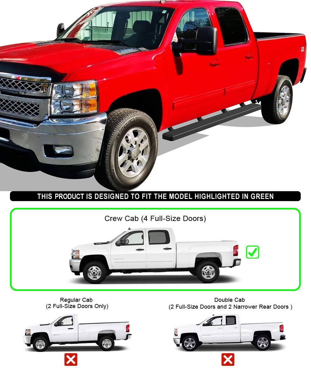 Aps (Black 5-Inch) 304 Stainless Steel Running Boards Nerf Bars Compatible With Chevy Silverado Gmc Sierra 1500 2007-2018 & 2500 Hd 3500 Hd 2019 Crew Cab (Exclude 07 Classic)