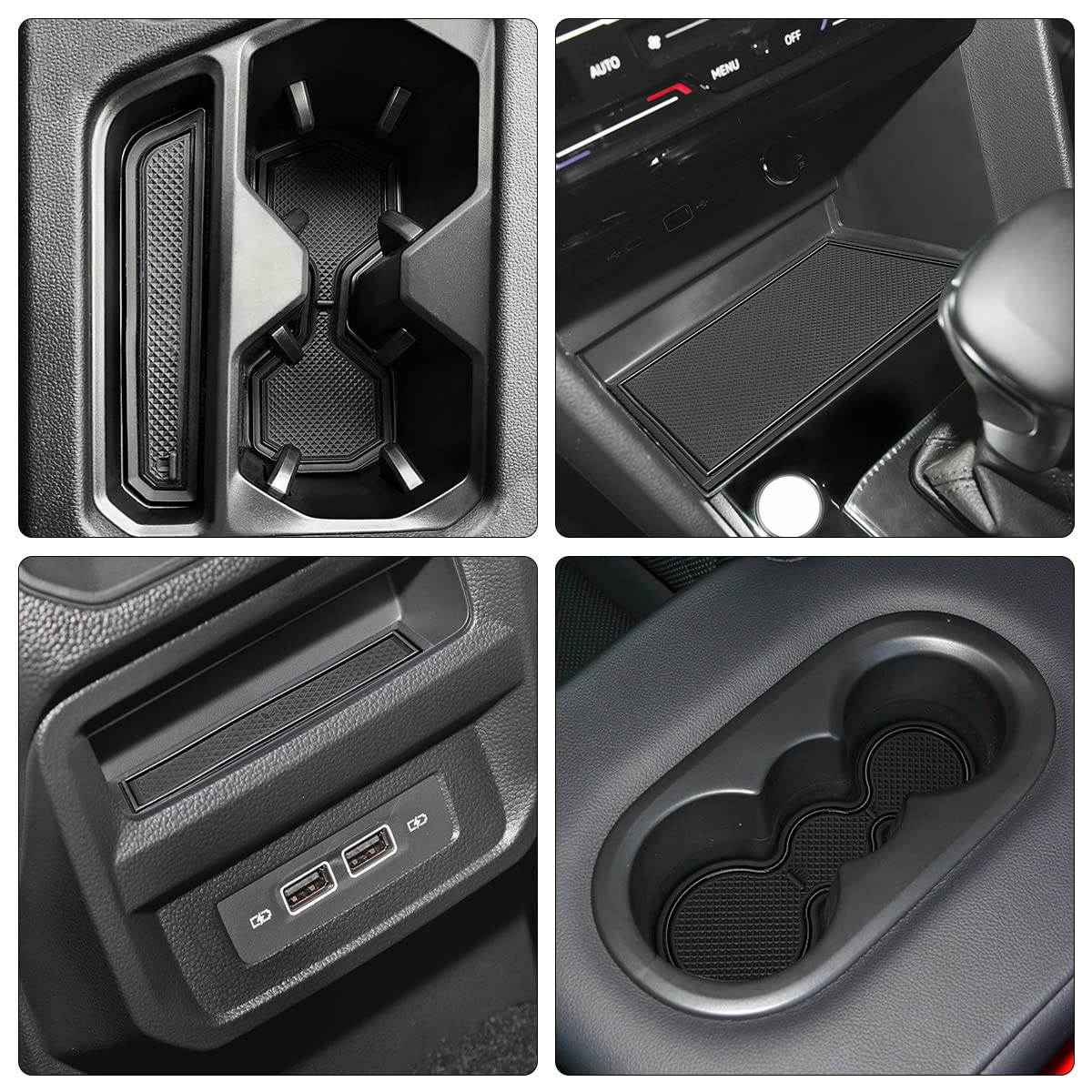 Auovo Cup Holder Insert Liners for VW Taos 2024-2022, Black Rubber, Custom Fit, 5pcs