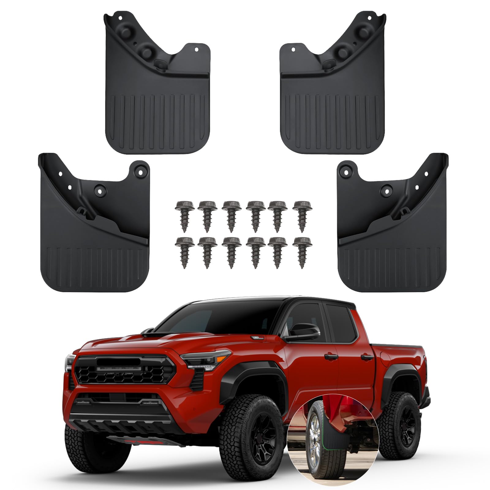 Gpaentsn Mud Flaps Compatible with Toyota Tacoma 2024 2025, 4PCS Front & Rear Side No Drill Splash Guard Exterior Accessories