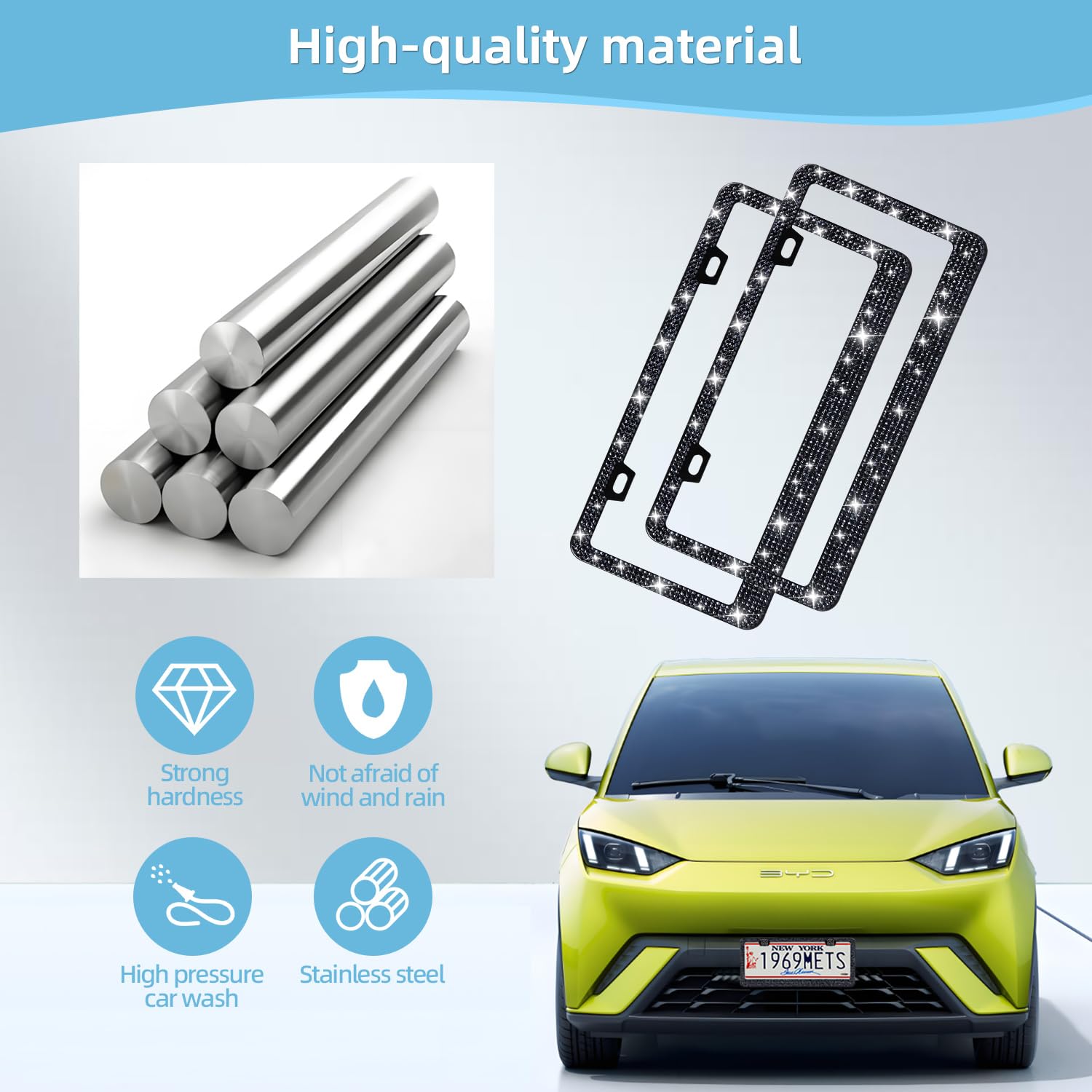 Ewbn Bling License Plate Frame For Women, Diamond Car Accessories License Plate Holder,Sparkly Rhinestone Premium Stainless Stee