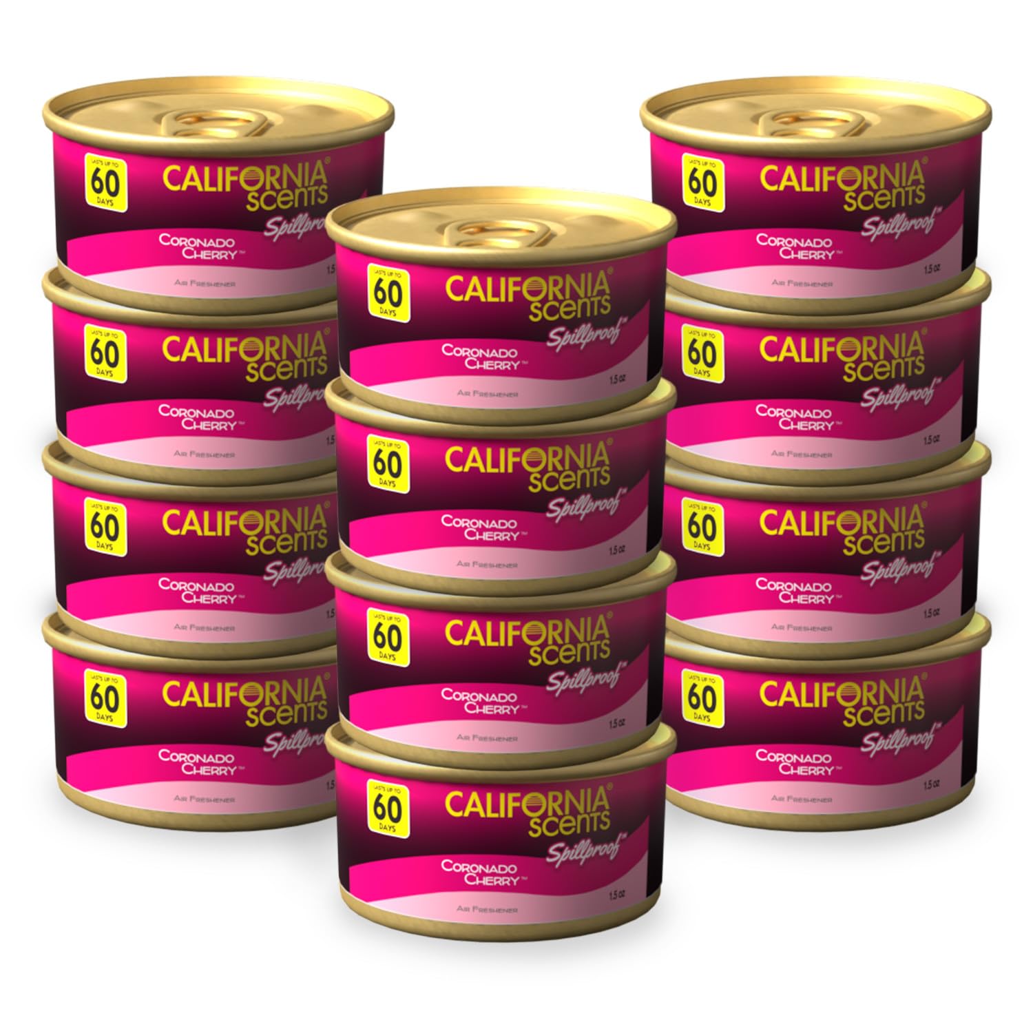 California Scents Can Air Freshener and Odor Neutralizer, Set of 12 Spillproof Cans for Home and Car, Coronado Cherry, 1.5 Oz Ea