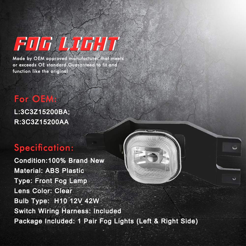 Driving Fog Lights Lamps Replacement For 1999-2004 Ford F250 350 450 550(Super Duty) 2001-2004 Ford Excursion With H10 12V 42W H