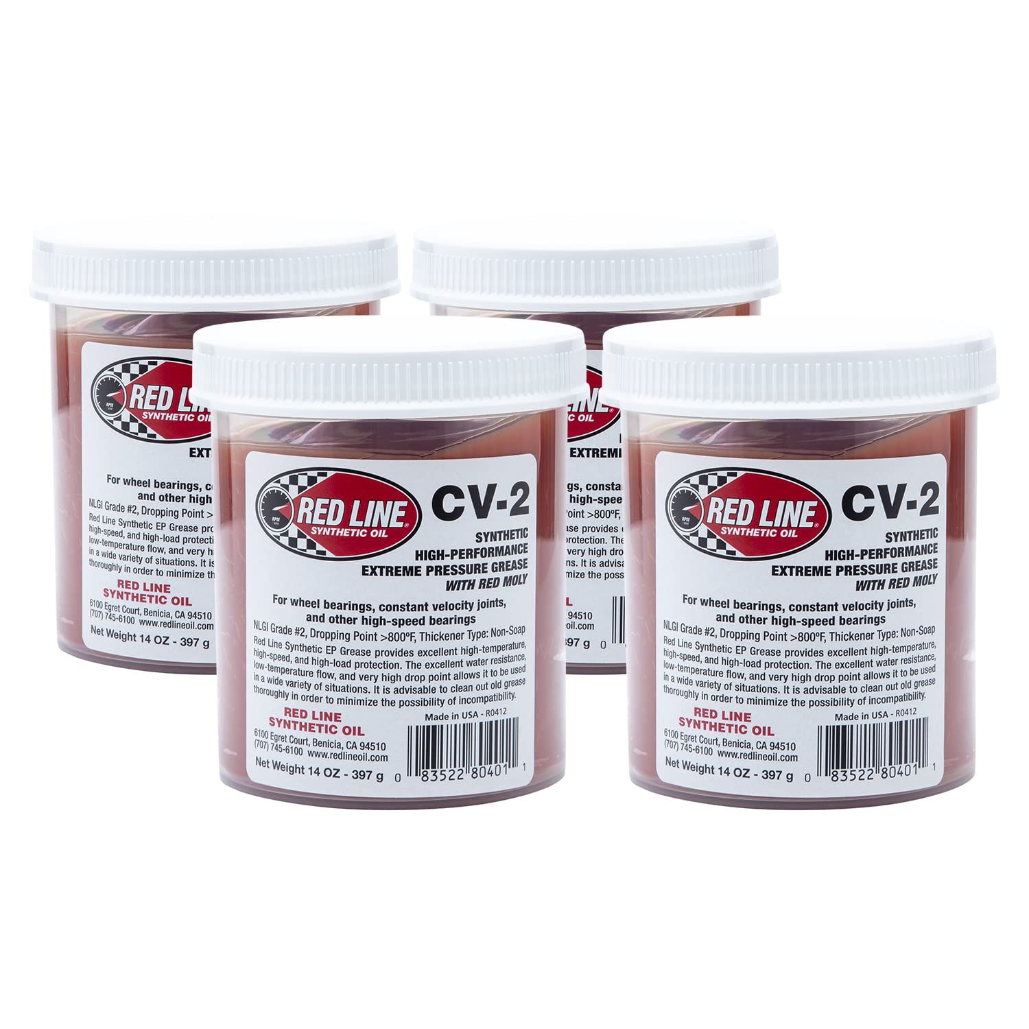 Red Line 80401 High Performance Cv-2 Synthetic Grease Cartridge With Red Moly - 14 Ounce Jar (4 Pack)