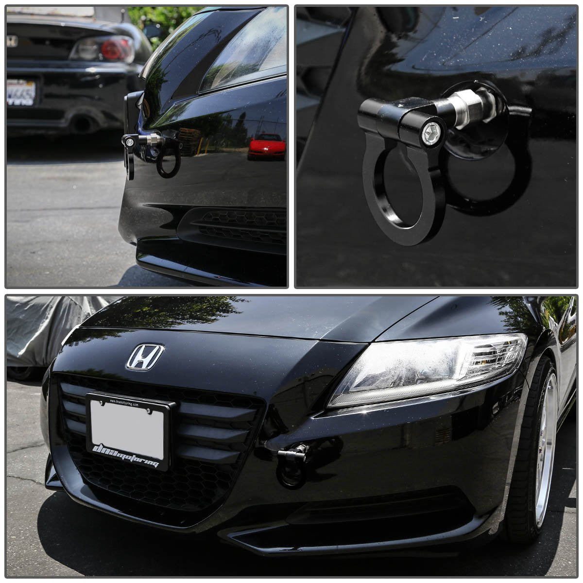 DNA MOTORING Black Aluminum Front/Rear Japanese Car Trailer Tow Hook Ring Kit - M18 x 2.5, Compatible with 06-11 Honda Civic 10-
