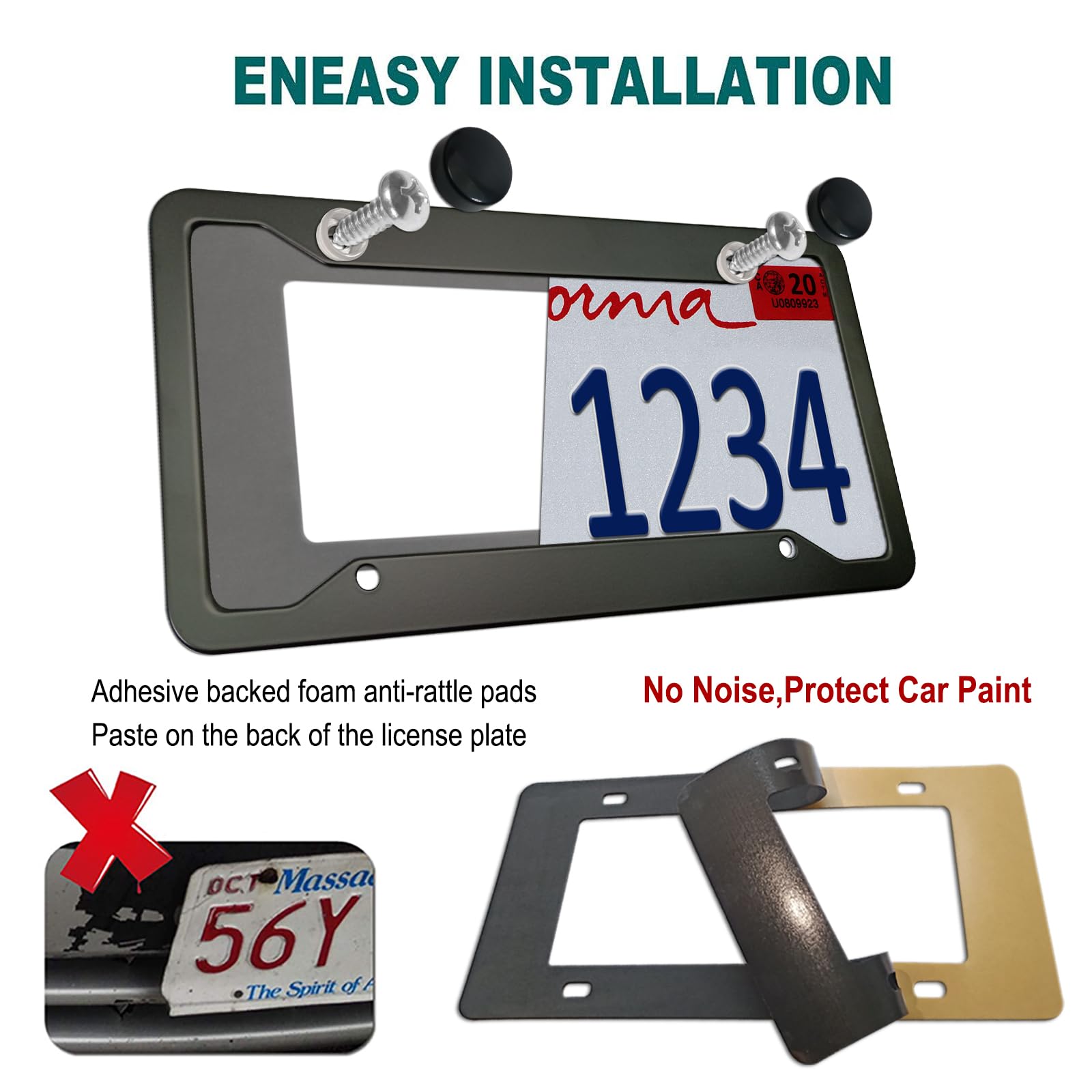 Aootf Black Aluminum License Plate Frames- Heavy Duty Car Tag Cover With Screw Caps, 2 Pack Front & Rear Holders For Women/Men,