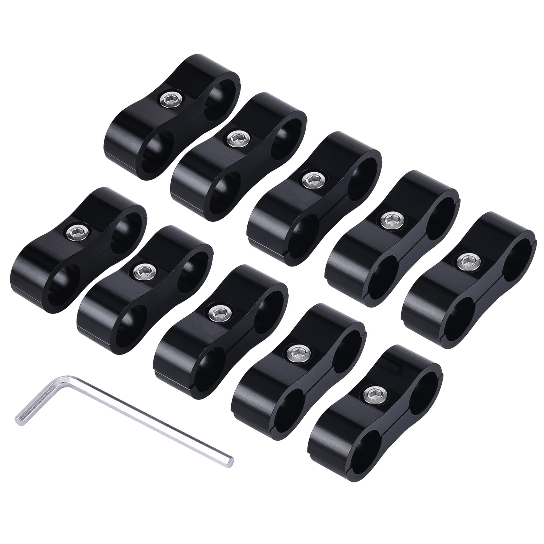 Evil Energy 4An Hose Separator Clamp, An4 Fuel Line Mounting Clamp Aluminum Black 10Pcs