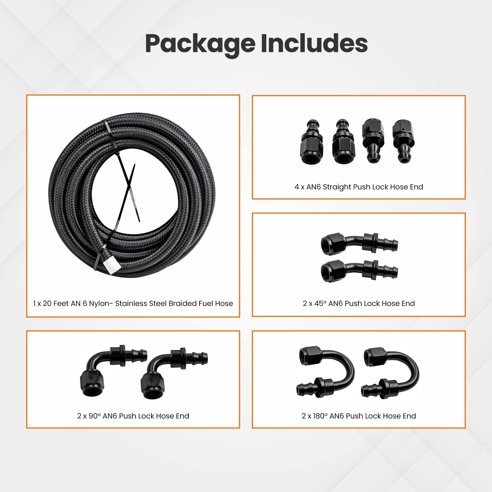 maXpeedingrods 6AN 20FT Fuel Line Kit, 3/8'' Gas Oil Line Hose, AN6 Transmission Cooler Lines, CPE Nylon Stainless Steel Braided