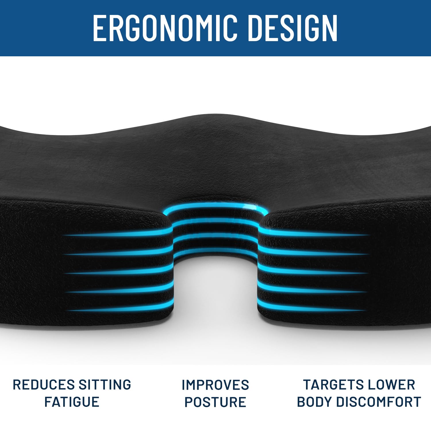 Everlasting Comfort Memory Foam Seat Cushion - Large, Black Upgraded, Ergonomic Design for Tailbone Pain Relief & Sciatica