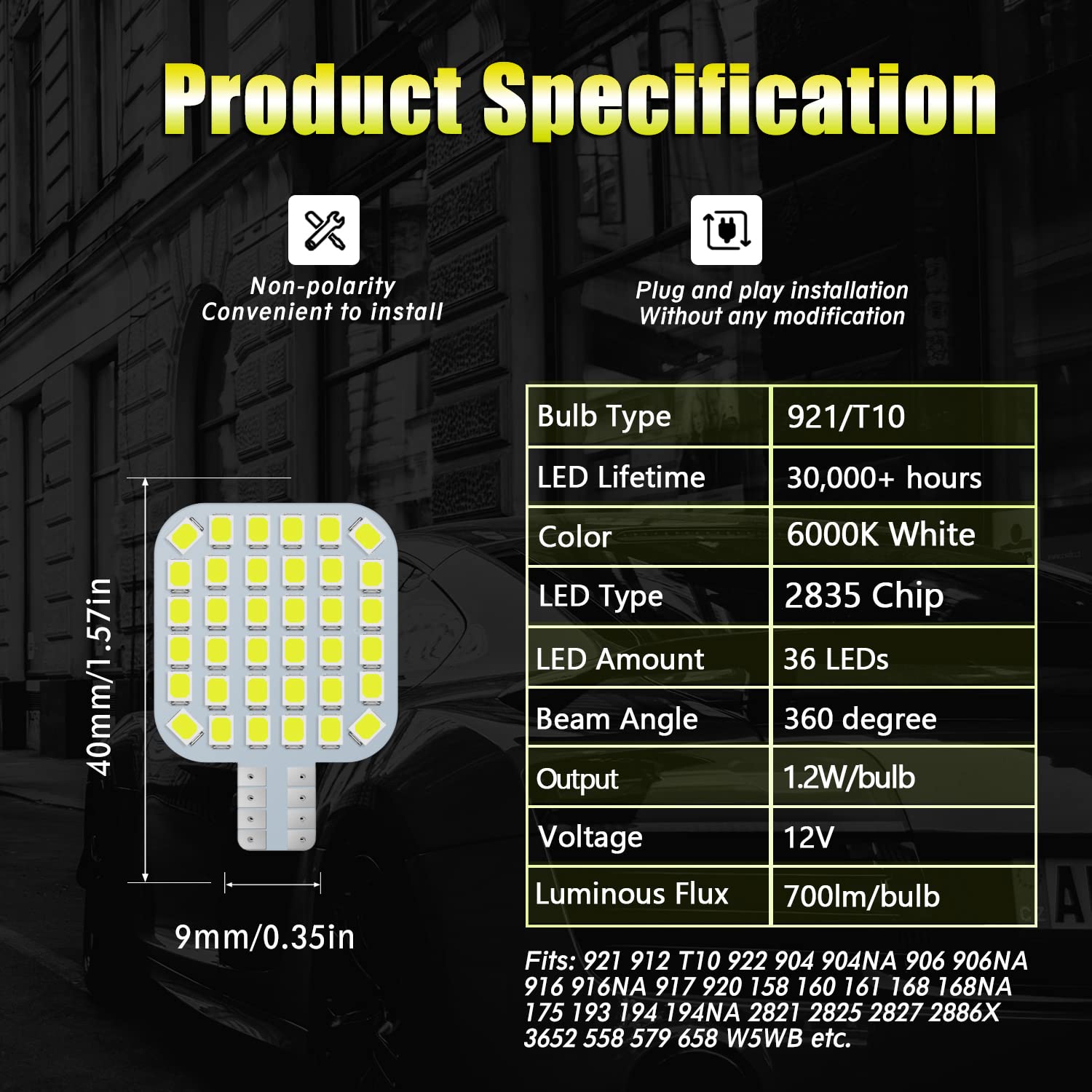 Brishine 20Pcs 921 Interior Led Light Bulbs For Rv, Super Bright 36-Smd 6000K White T10 922 912 194 Led Bulbs Replacement For Ca
