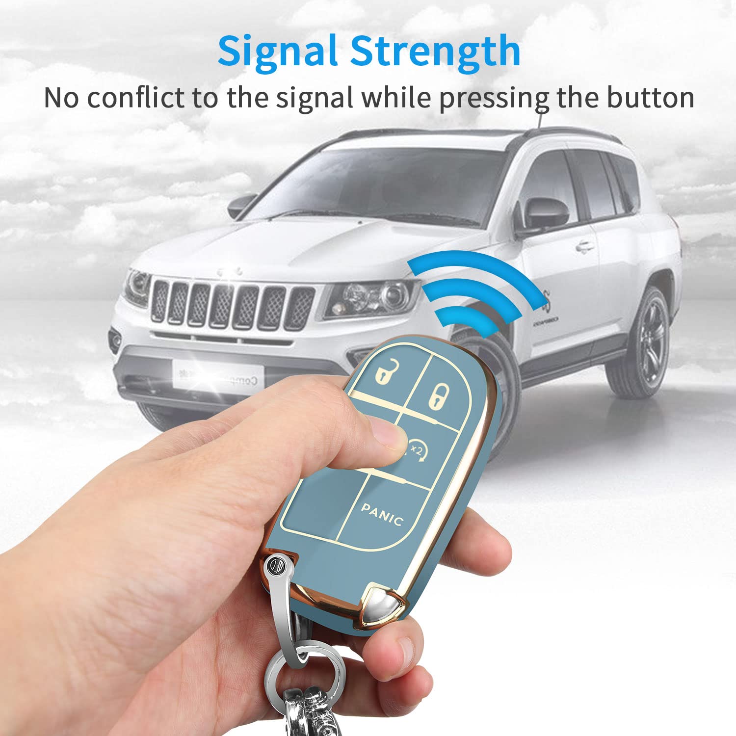 Qbuc For Jeep Key Fob Cover With Leather Keychain Tpu Protection Key Case Compatible With Grand Cherokee Renegade Smart Key