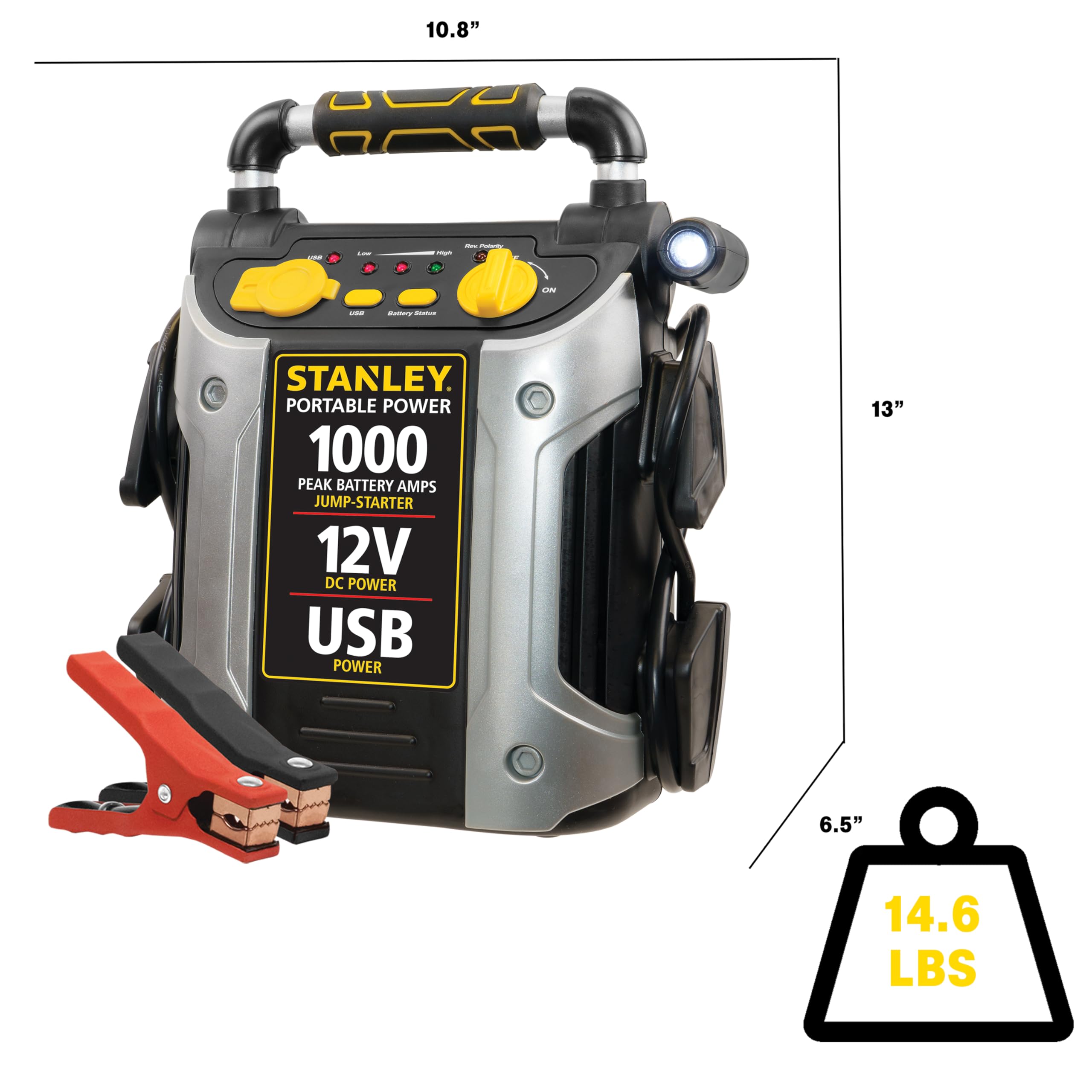 STANLEY J509 Portable Power Station Jump Starter 1000 Peak Amp, USB Port, Yellow/Black/Silver