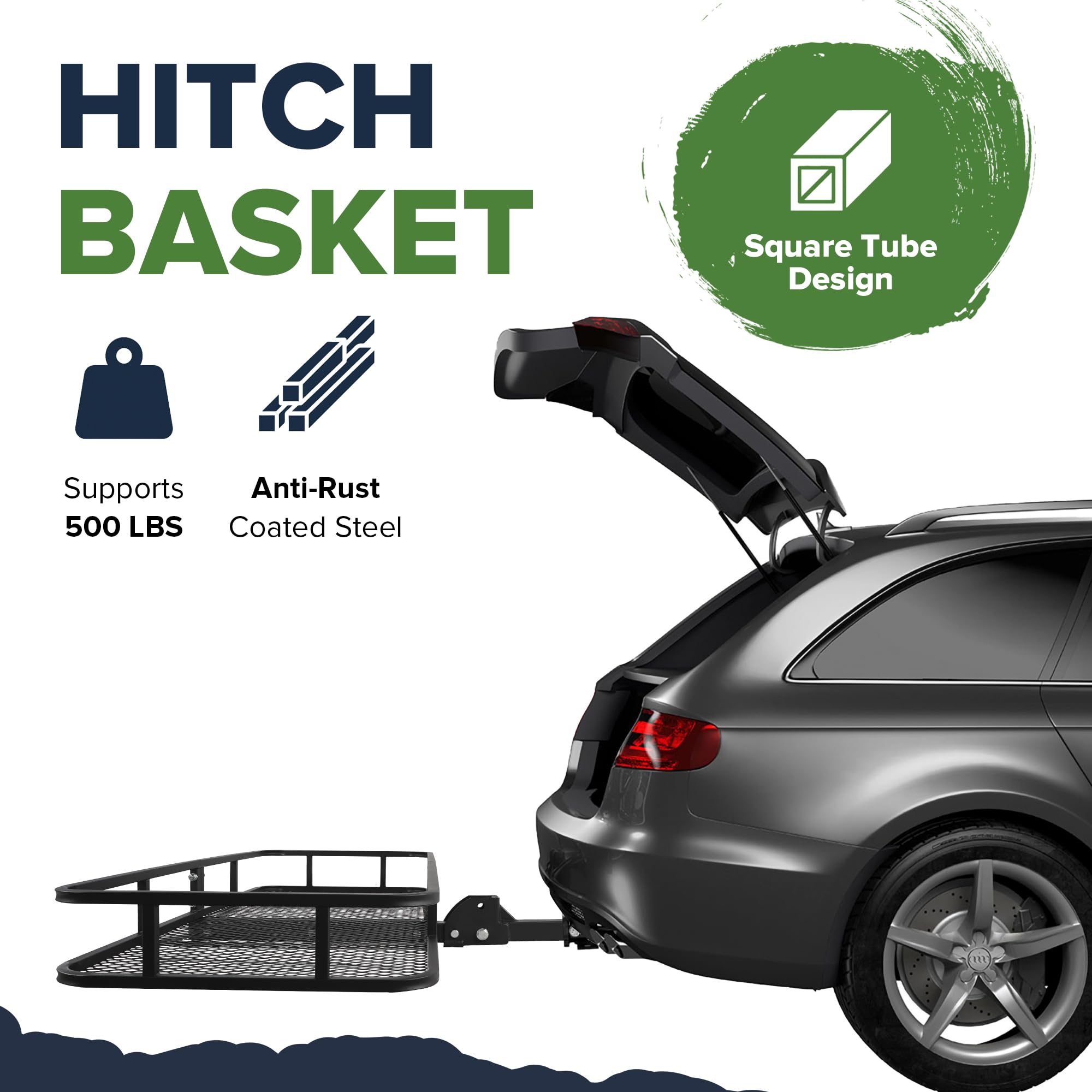 Arksen 60 X 23 X 5.5 Inch Folding Hitch Cargo Carrier With 2 Ratchet Straps, 500 Lbs Capacity Heavy Duty 2 Inch Receiver Luggage