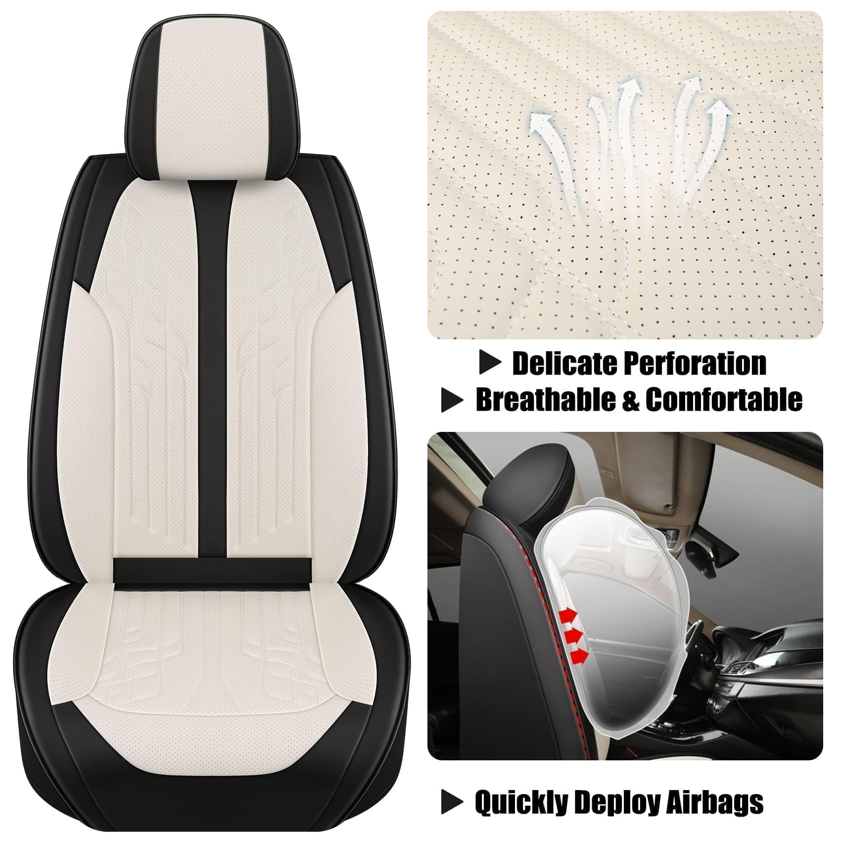 Ttmiku Leather Car Seat Cover Full Set Breathable Nappa Leather Seat Covers For Cars Suv Universal Automotive Seat Covers Fit Fo