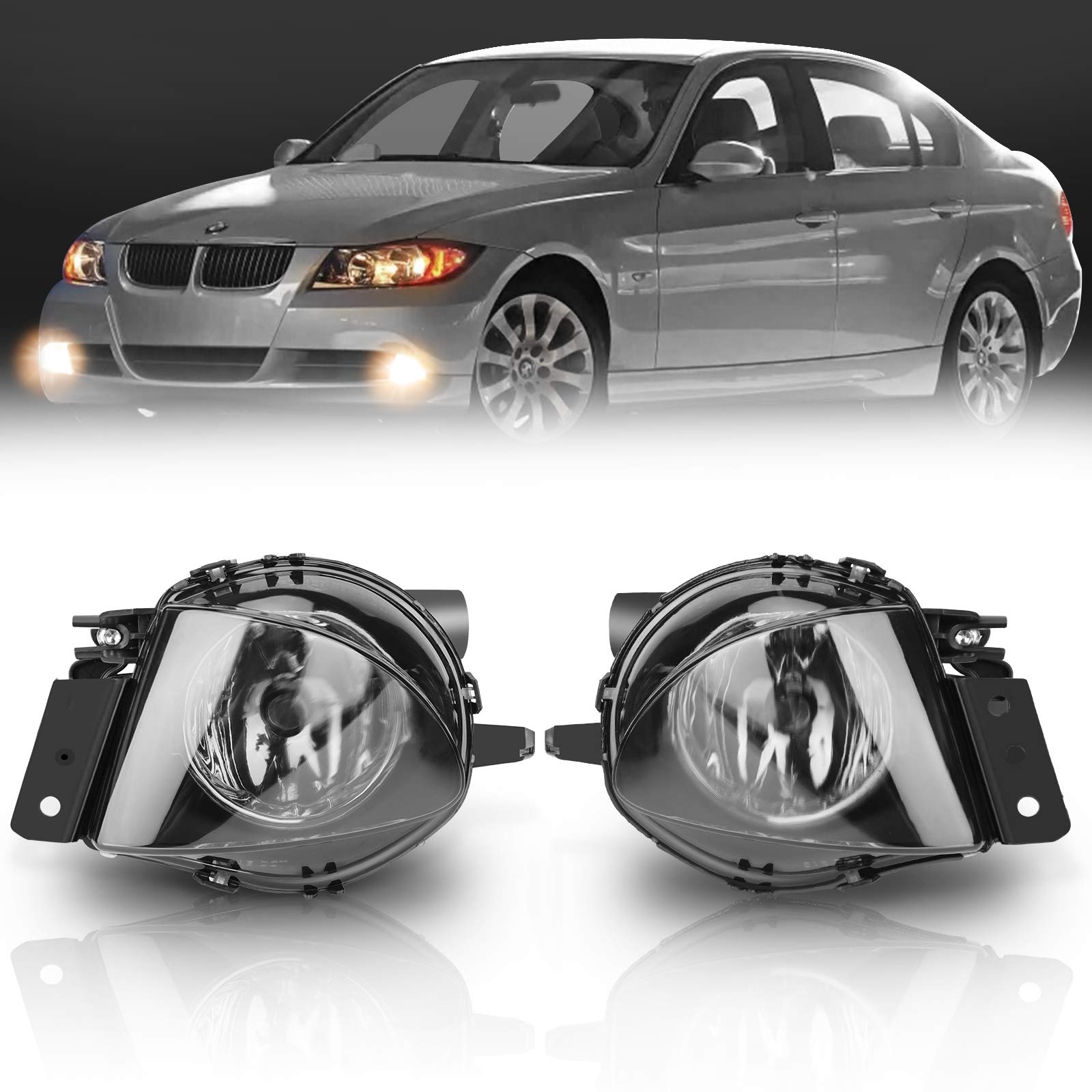 Tangmige Fog Lights Lamps For Bmw 3 Series (323I 325I 325Xi 328I Xdrive 330Xi 335D 335I 328Xi 335Xi 330I Sedan E90 / Wagon E91), (W/O Sport Package) 2006 2007 2008 2009, 1 Pair, Smoke Lens