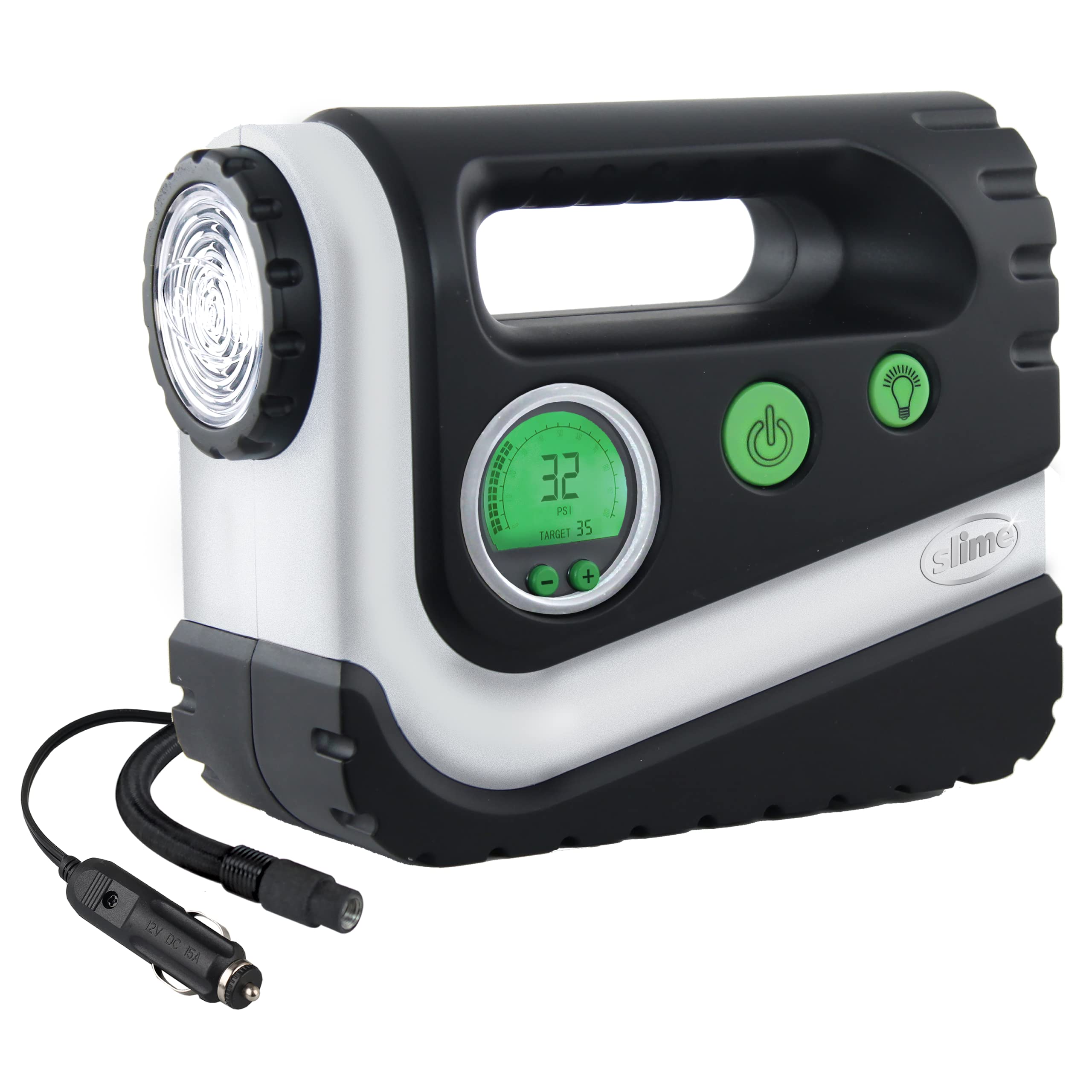 Slime 40047 Tire Inflator, Portable car Air compressor, Rugged, Inflate Right Automatic Shut Off, with Digital 99 PSI Display, L