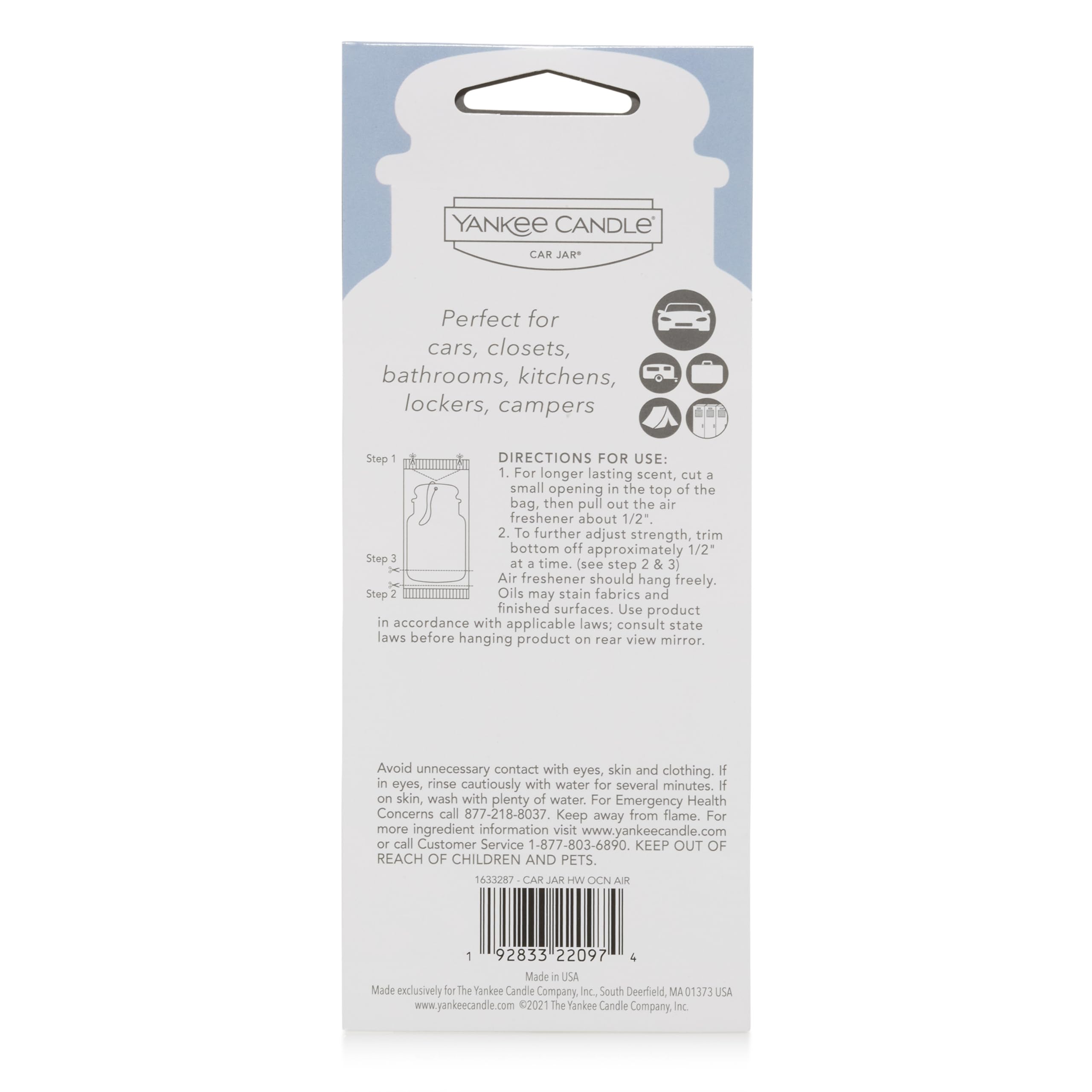 Yankee Candle Paper Car Jar, Ocean Air (Pack Of 1)