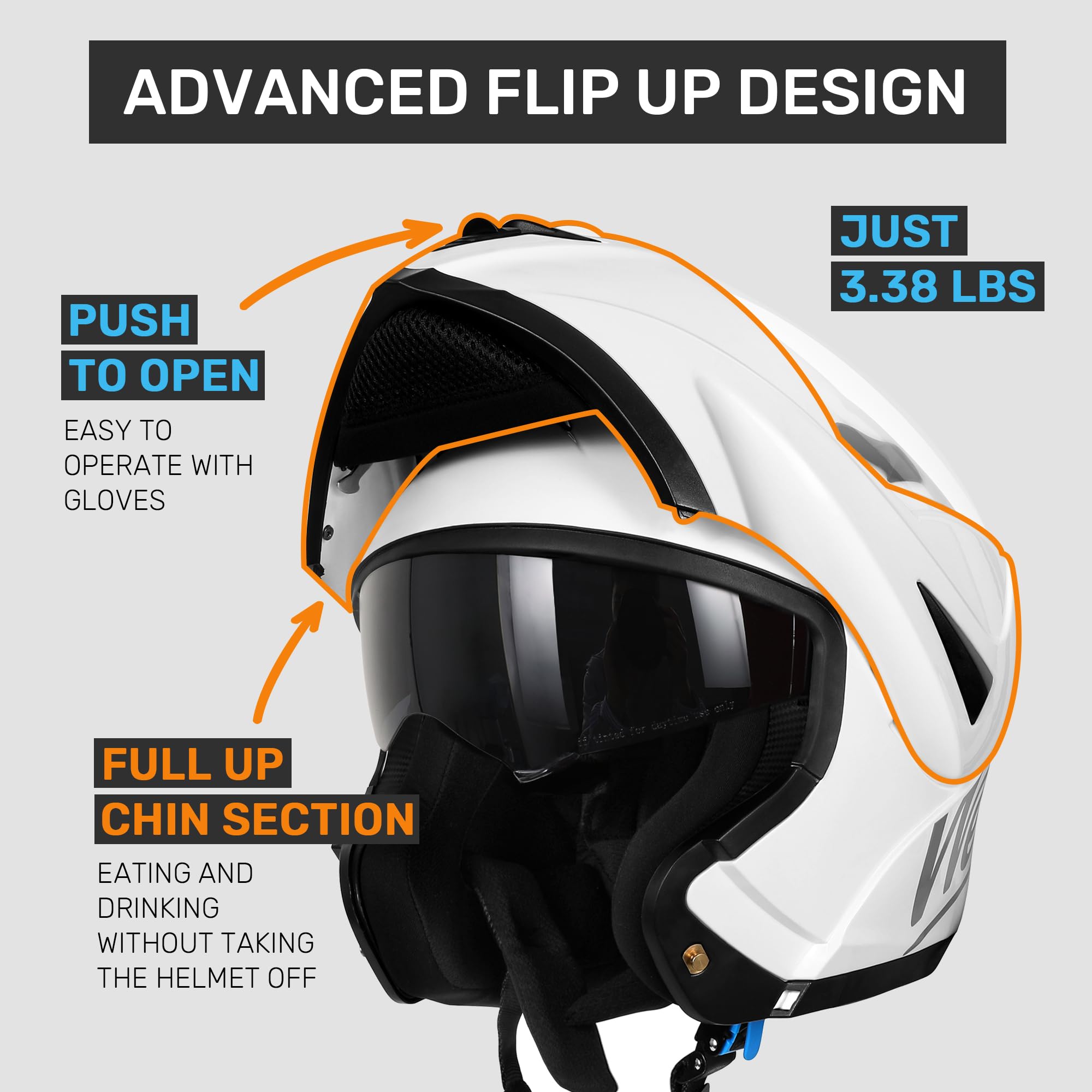 Westt Modular Motorcycle Helmet - DOT Approved, Flip Up, Medium, White, ABS, Model W-103W-M