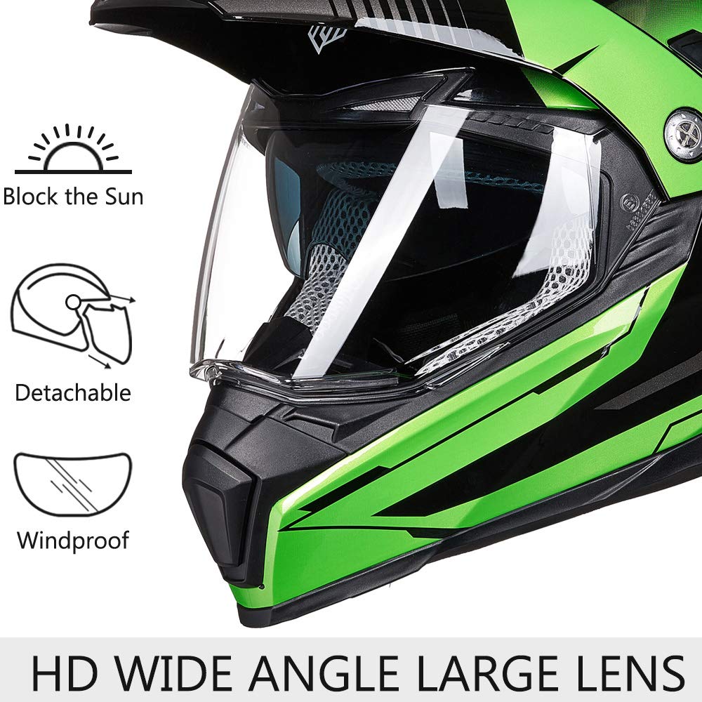 Ilm Off Road Motorcycle Dual Sport Helmet Full Face Sun Visor Dirt Bike Atv Motocross Casco Dot Certified Model 606V(Orange, L)
