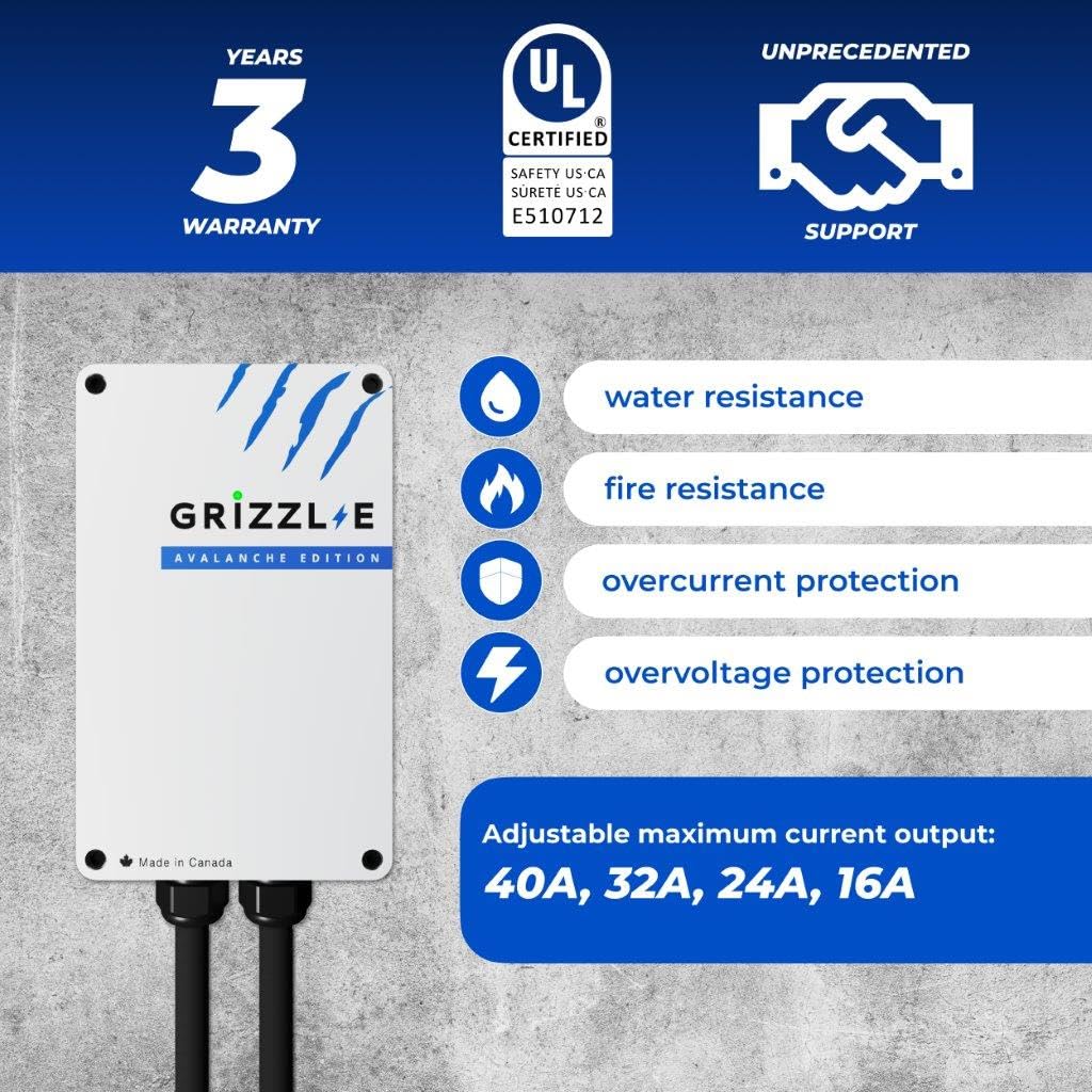 Grizzl-E Level 2 EV Charger, 40 Amp, UL Certified, NEMA 14-50, 24ft Cable, Avalanche Edition