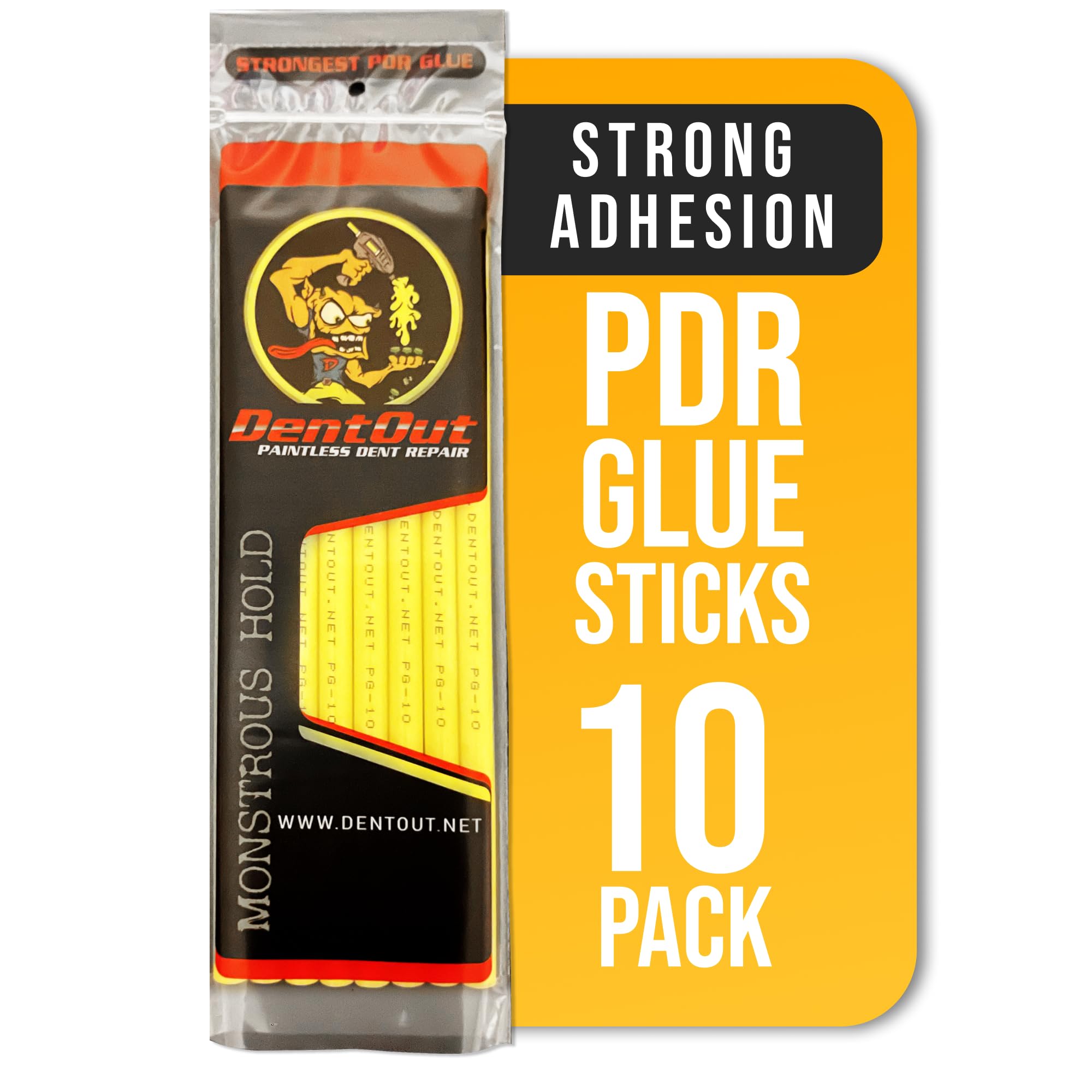 DentOut Monstrous Yellow PDR Glue Sticks (10 Pack) - High Adhesion for Precision Paintless Dent Removal - Professional Paintless