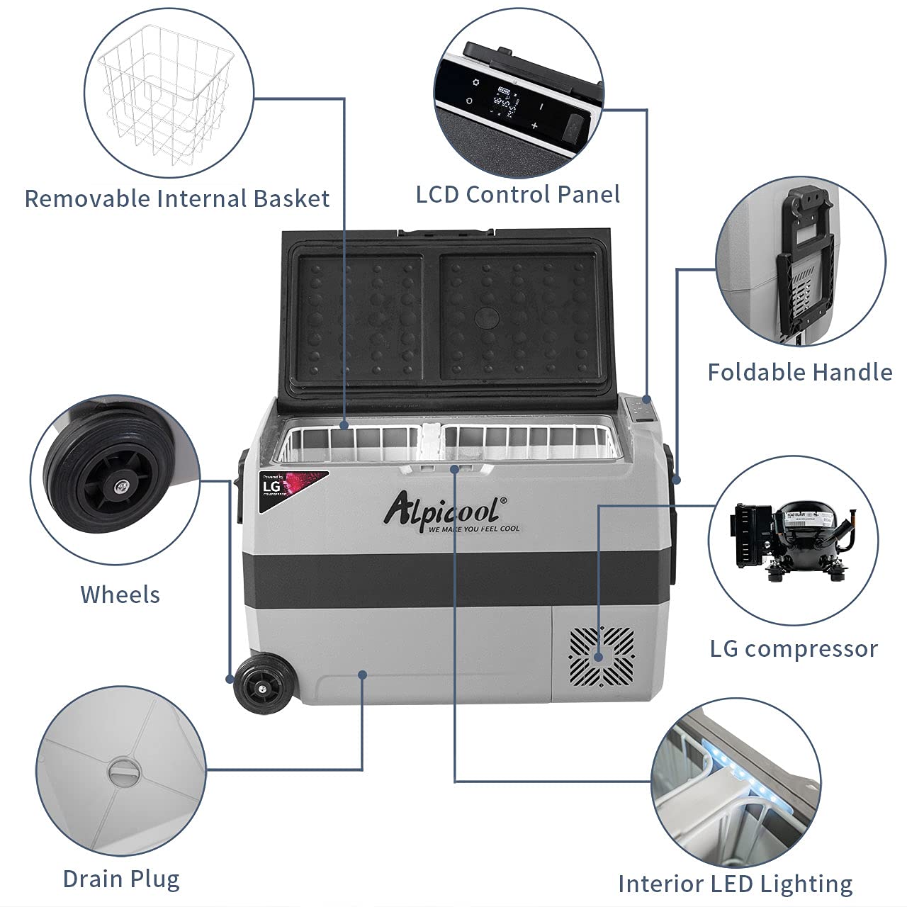 Alpicool Lgt50 Dual Temperature Control 12 Volt Refrigerator 53 Quart Portable Car Fridge Freezer (-4F~68F) For Truck, Rv, Boat,