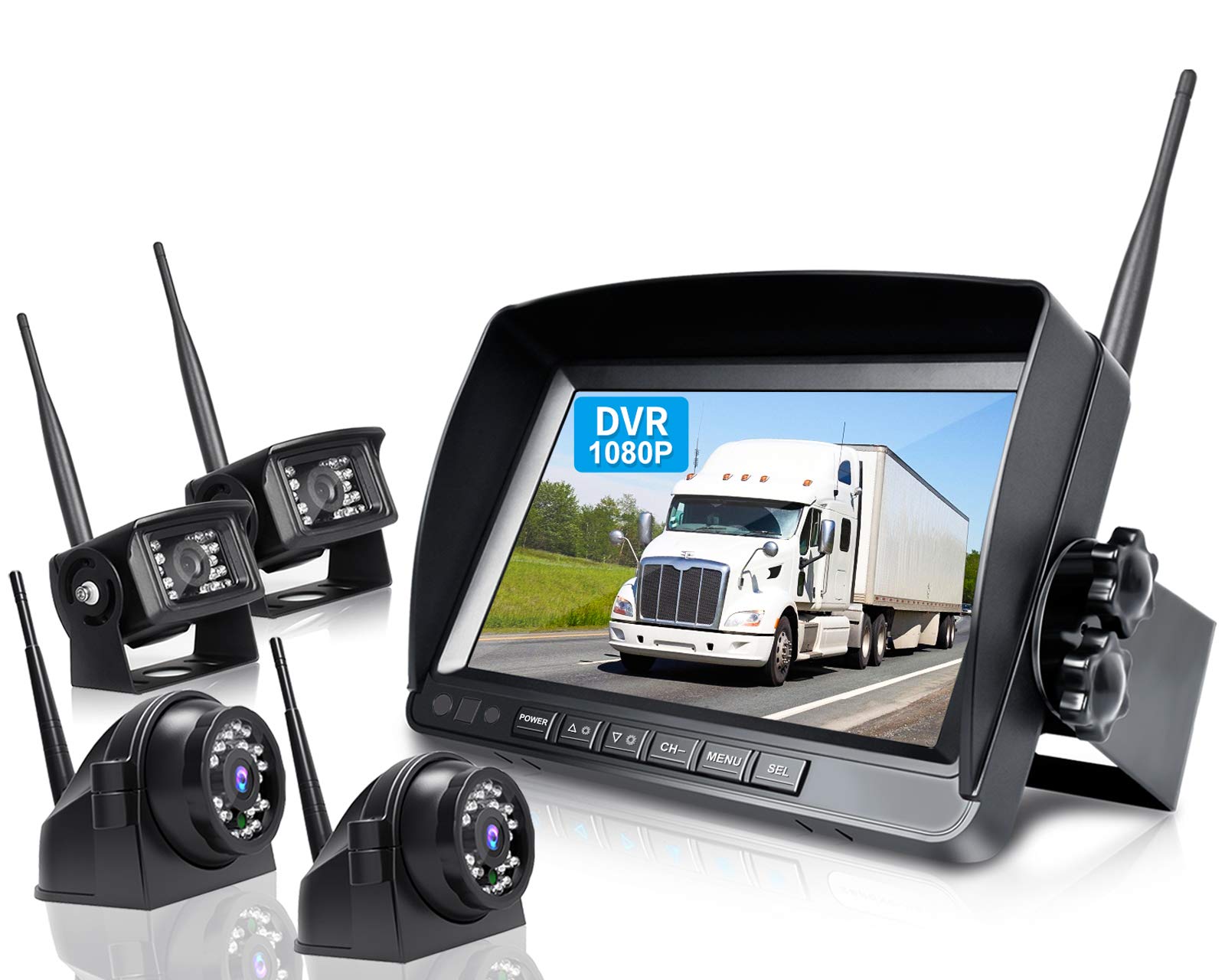Zeroxclub 9'' Wireless Backup Camera System For Rv Truck Trailer Camper, 9 Inch Dvr Quad Split Monitor Ip69 Waterproof Hd 1080P 