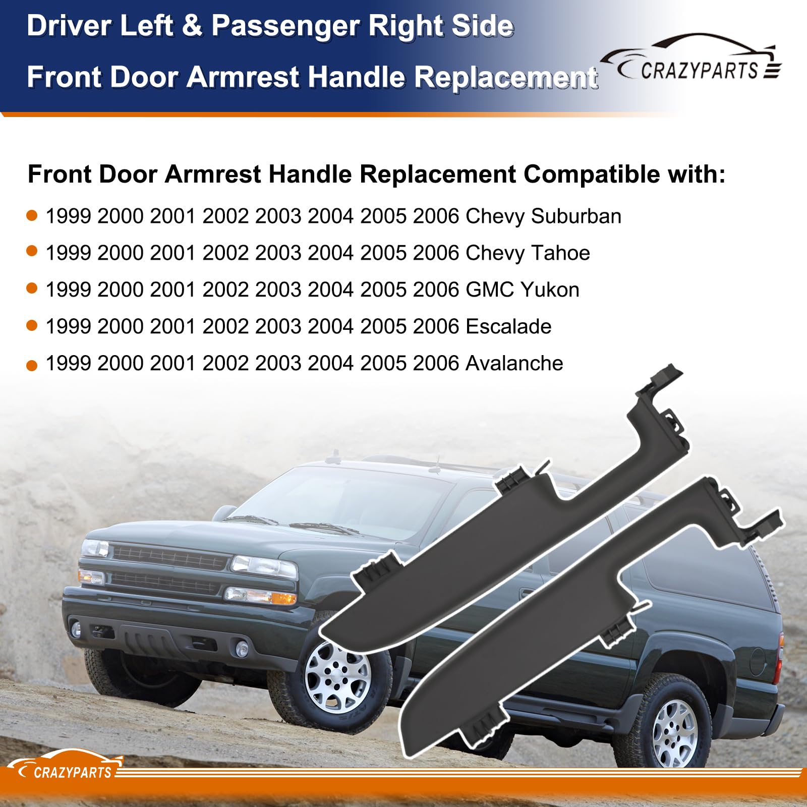 Crazyparts Driver & Passenger Side Front Door Armrest Handle Replacement Compatible With 1999-06 Chevy Suburban/Tahoe, Gmc Yukon